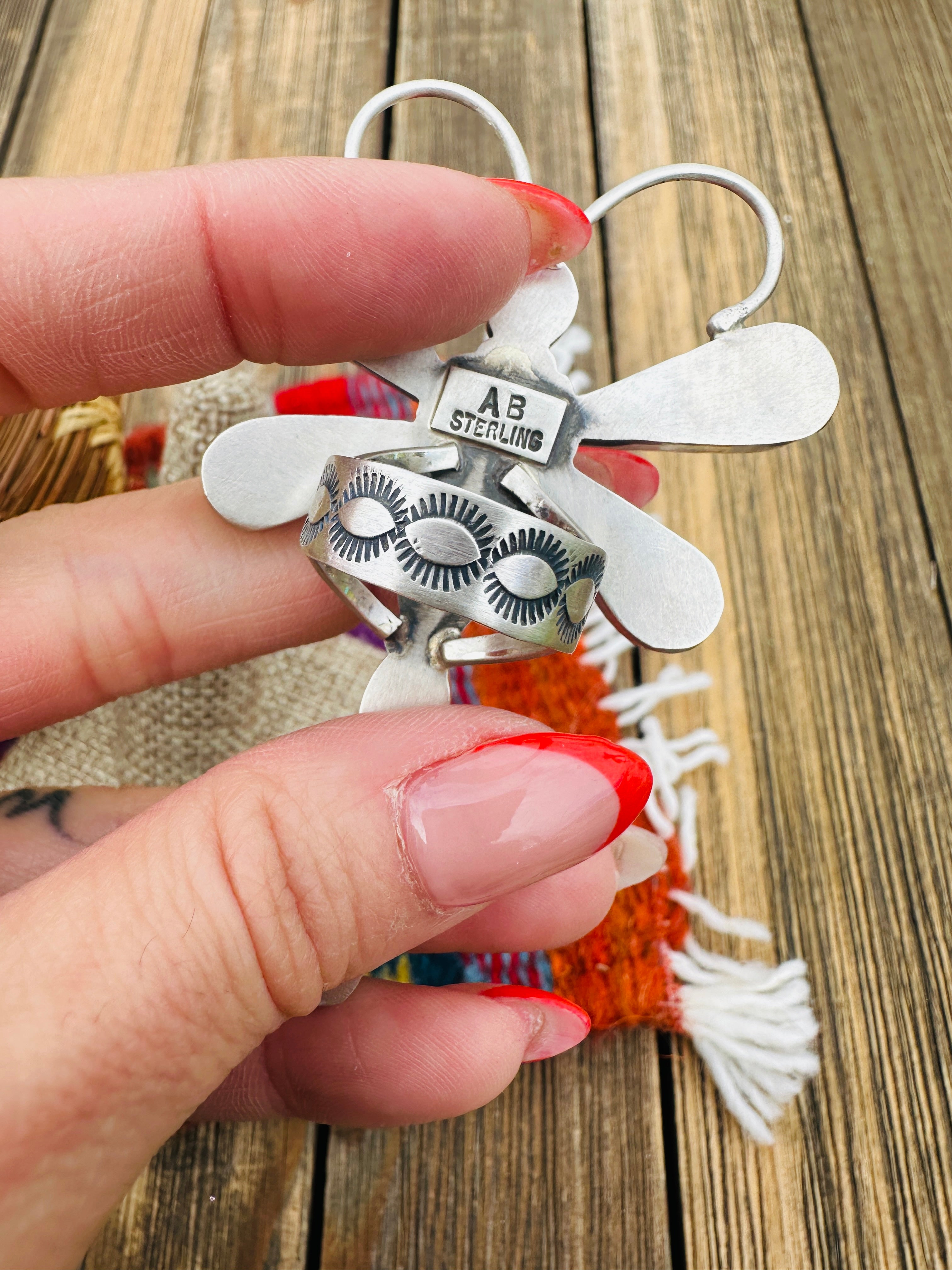 Handcrafted Spiny Oyster & Sterling Silver Dragonfly Ring Size 7.5