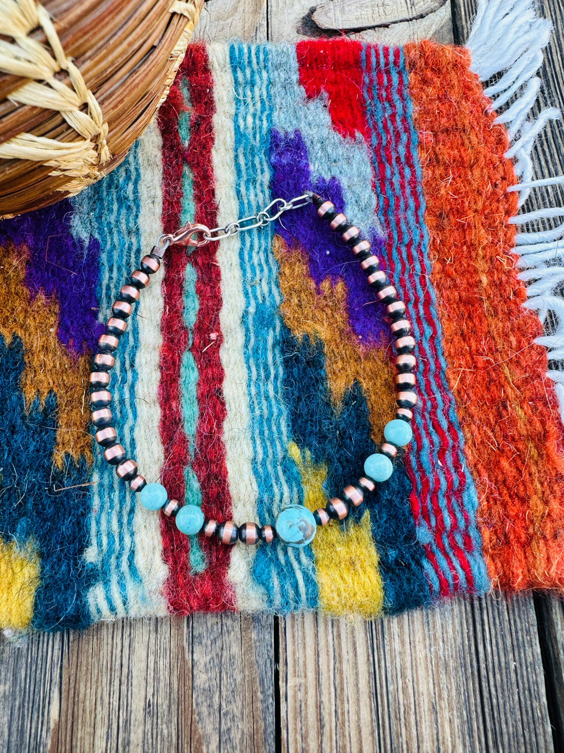 Handcrafted Turquoise & Copper Beaded Bracelet