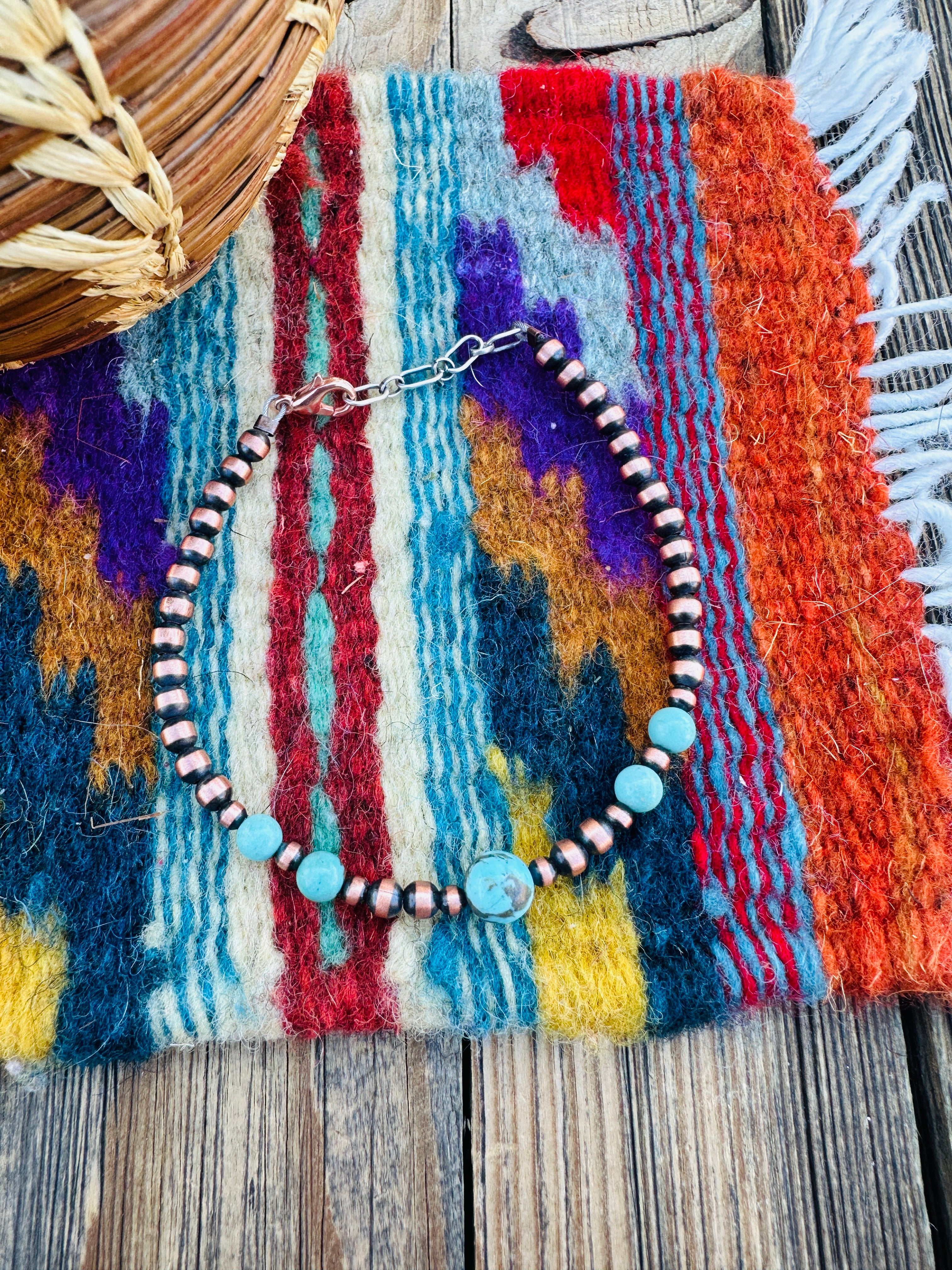 Handcrafted Turquoise & Copper Beaded Bracelet