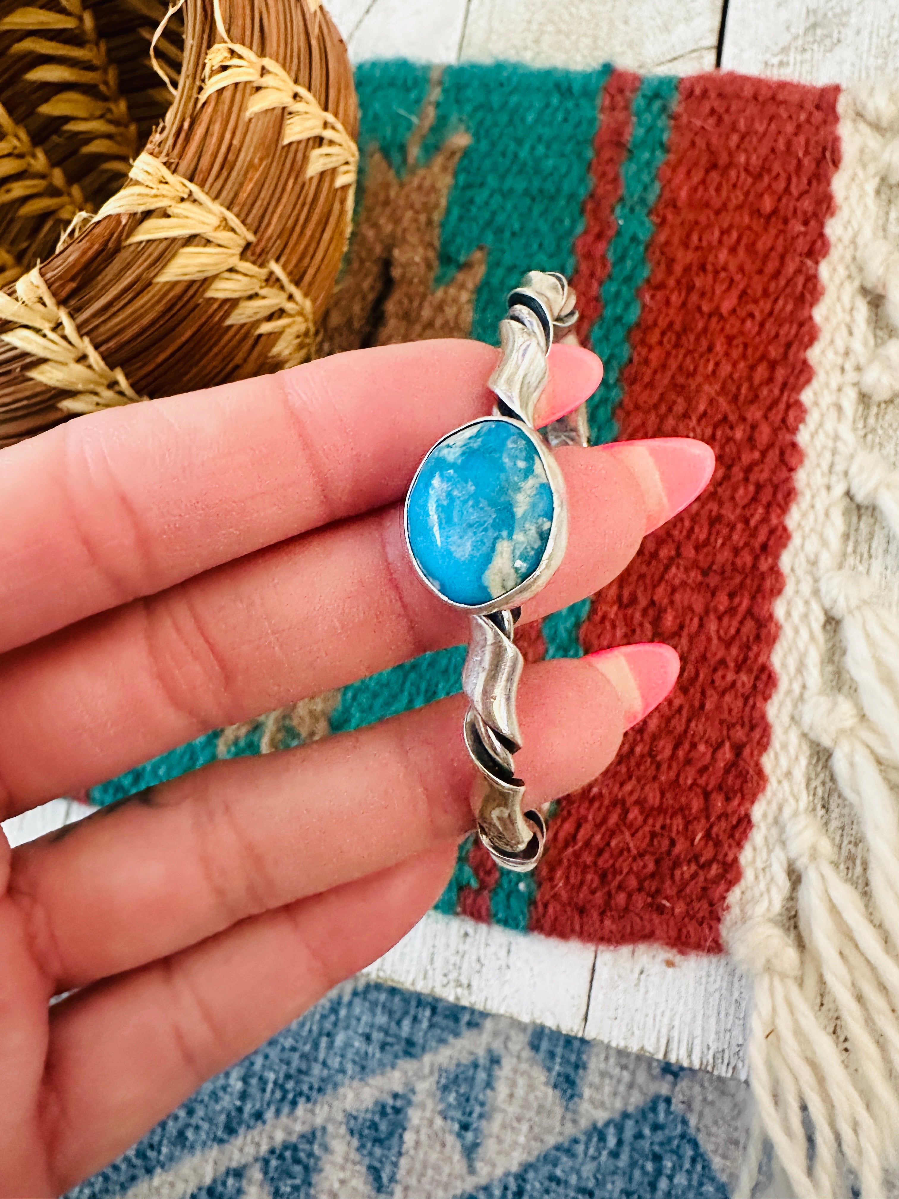 Handcrafted Twisted Sterling Silver & Turquoise Cuff Bracelet