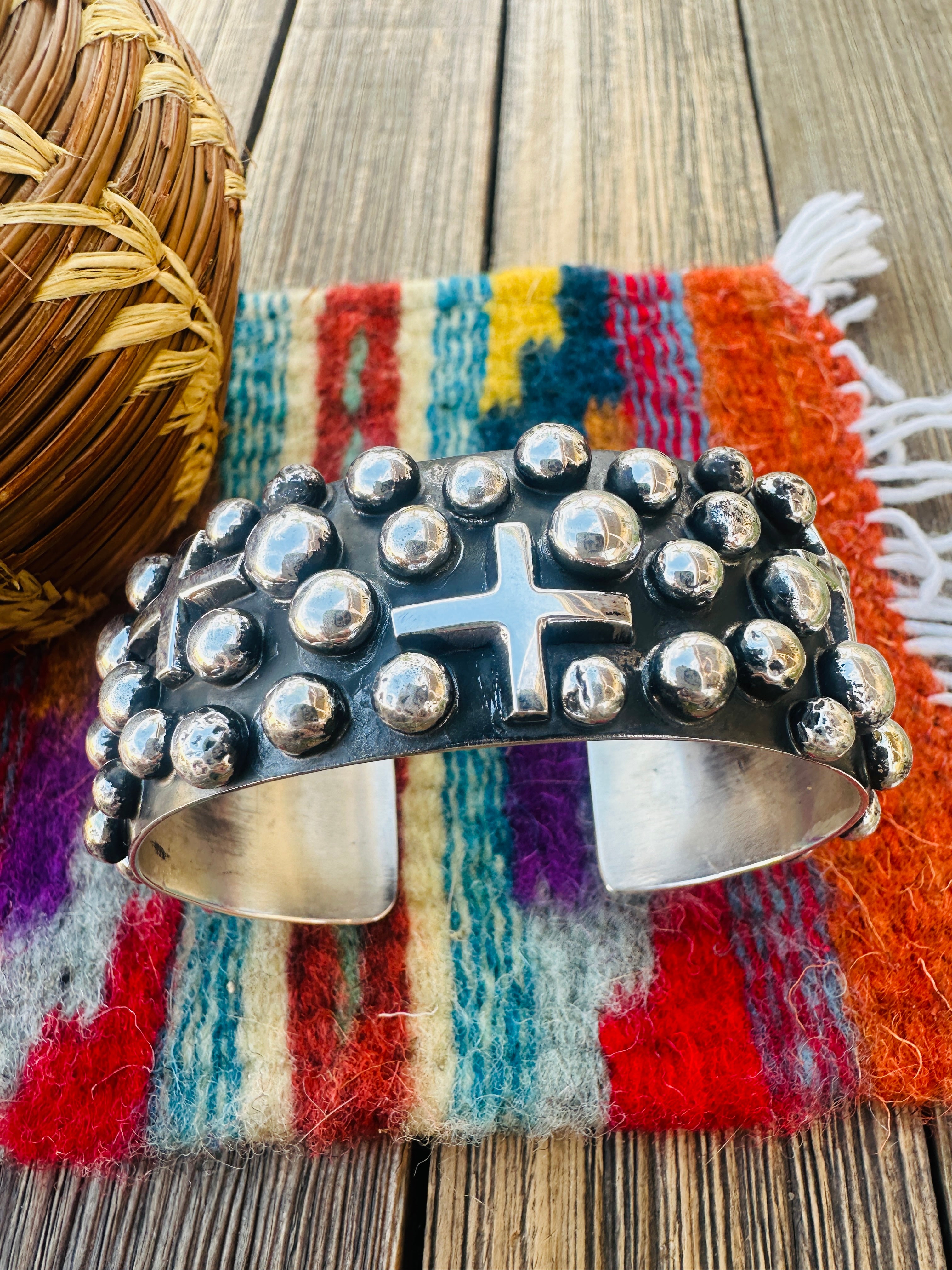 Handcrafted Sterling Silver Cross Cuff Bracelet By Chimney Butte
