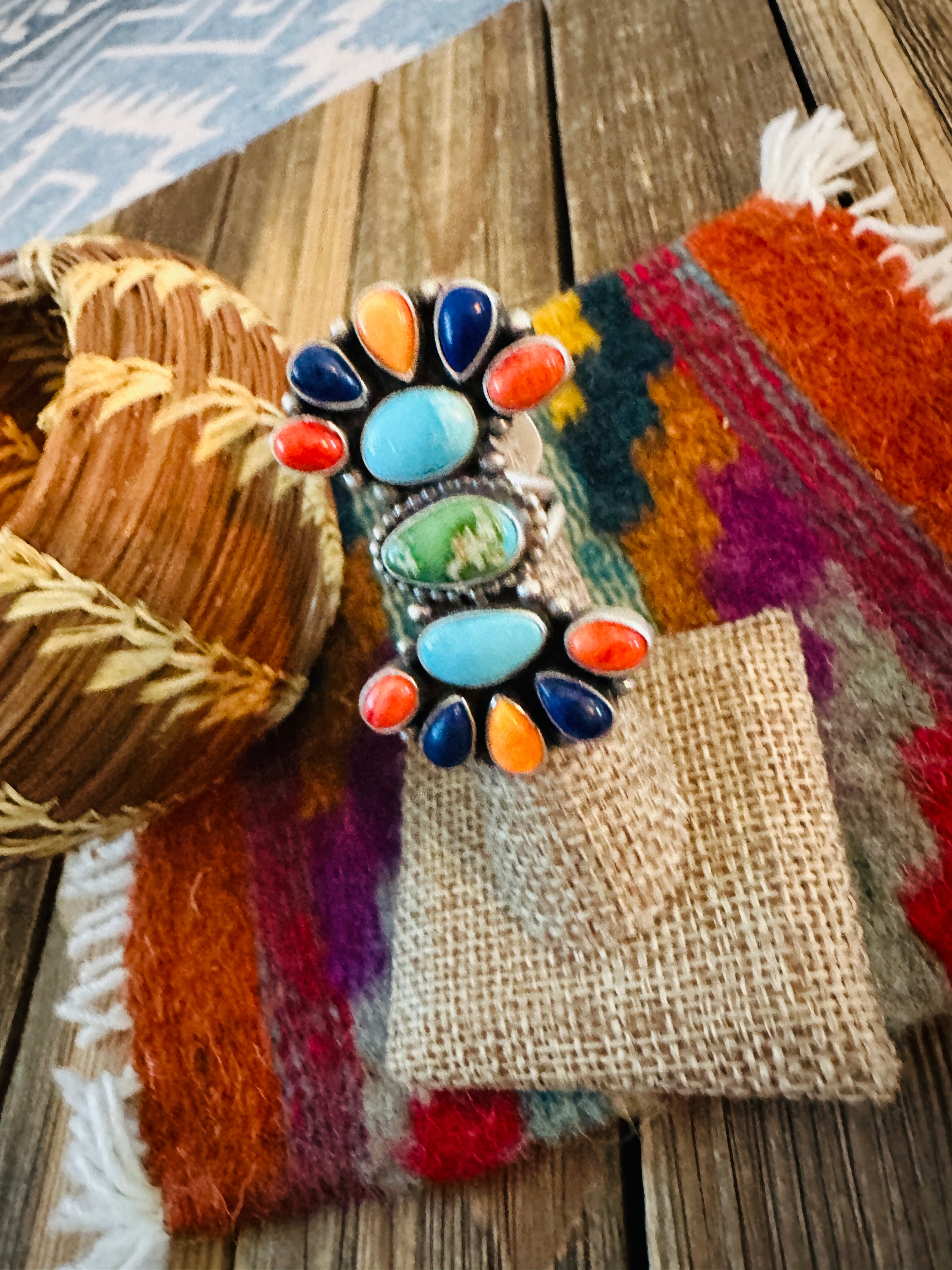 Handcrafted Sterling Silver & Multi Stone Cluster Ring Size 4.5 by Betty Tom