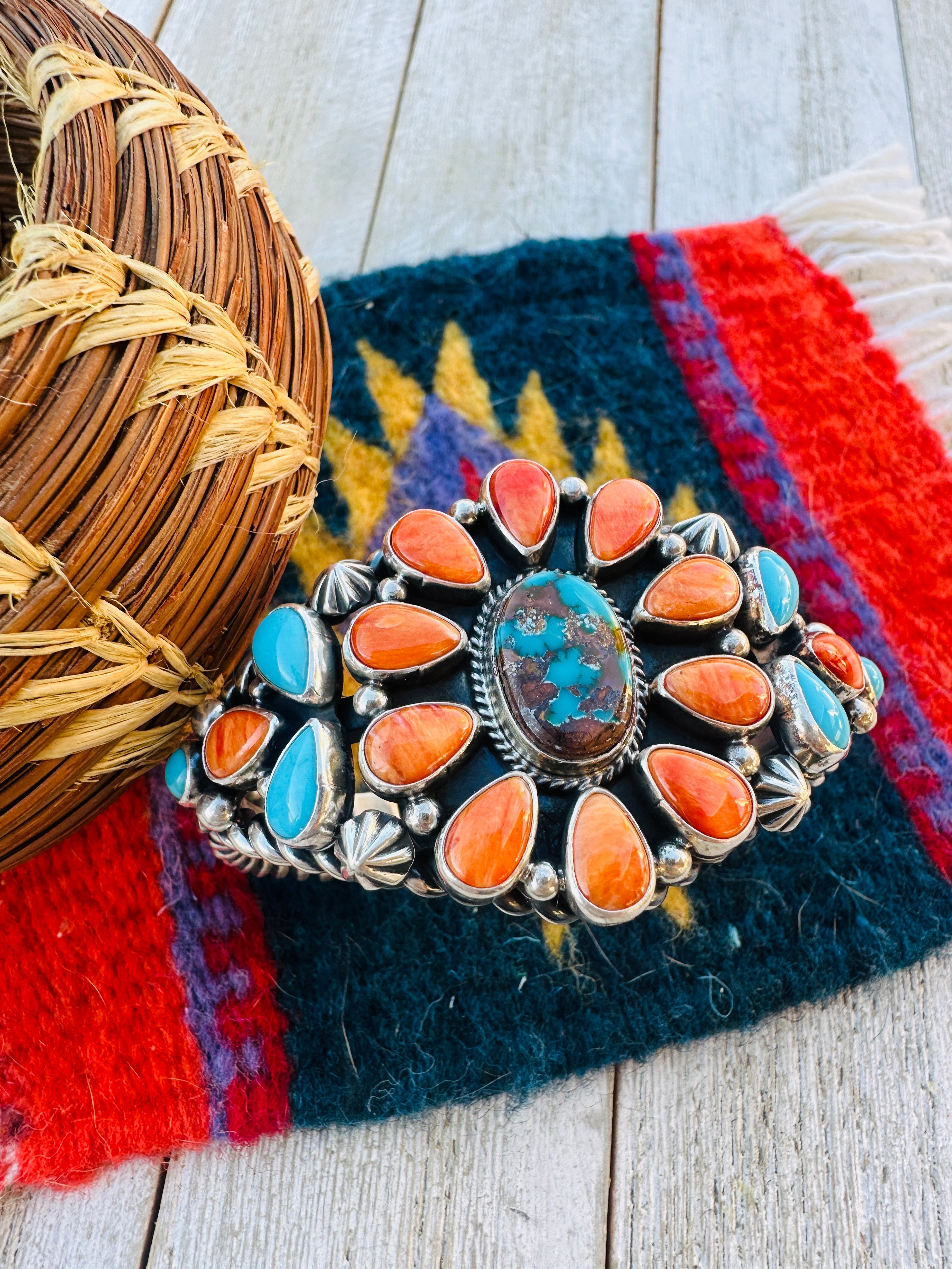 Handcrafted Spiny, Turquoise & Sterling Silver Cuff Bracelet by Andy Cadman