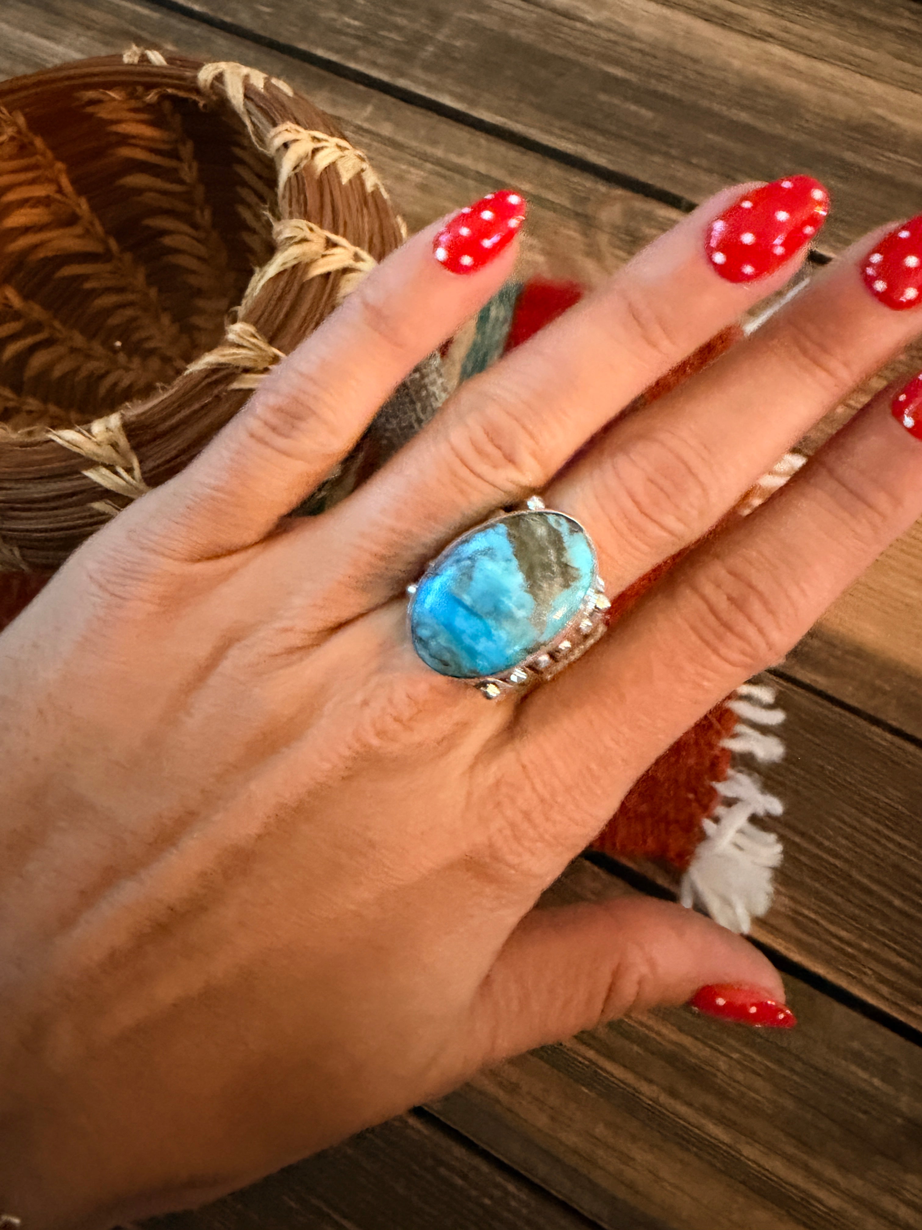 Handcrafted Turquoise & Sterling Silver Ring Size 7