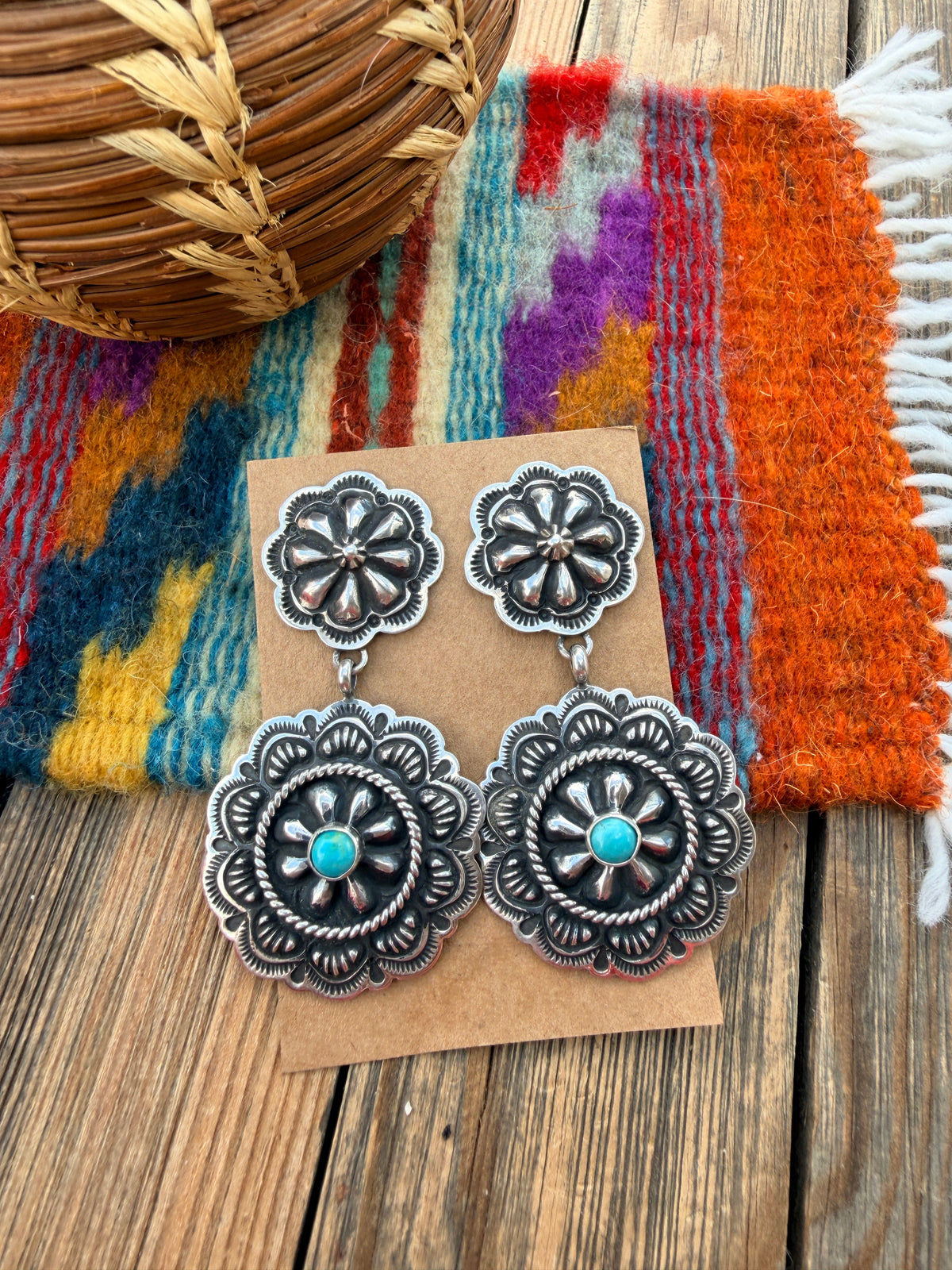 Handcrafted Turquoise & Sterling Silver Concho Dangle Earrings