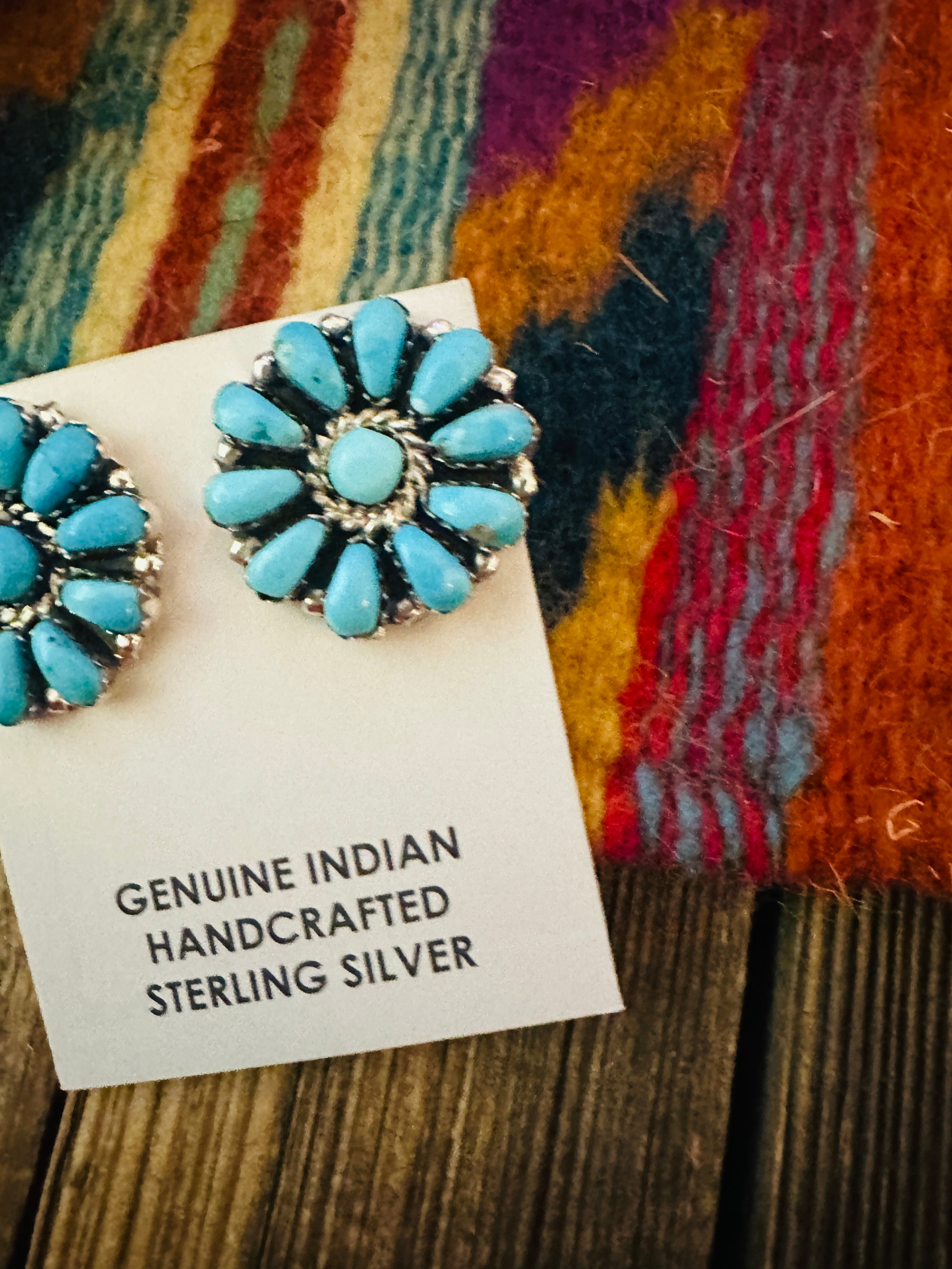 Handcrafted Turquoise & Sterling Silver Cluster Post Earrings