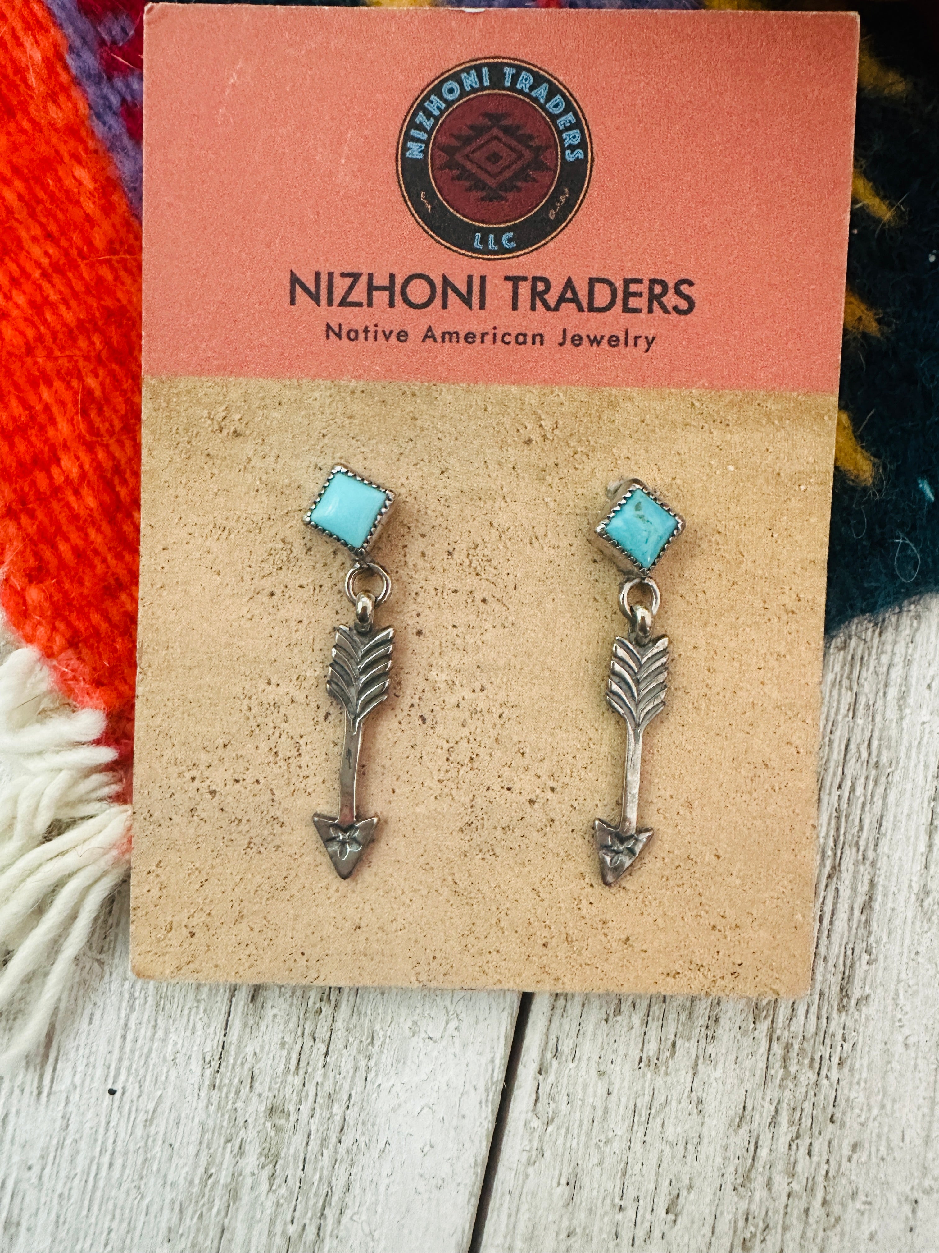 Navajo Turquoise & Sterling Silver Arrow Dangle Earrings