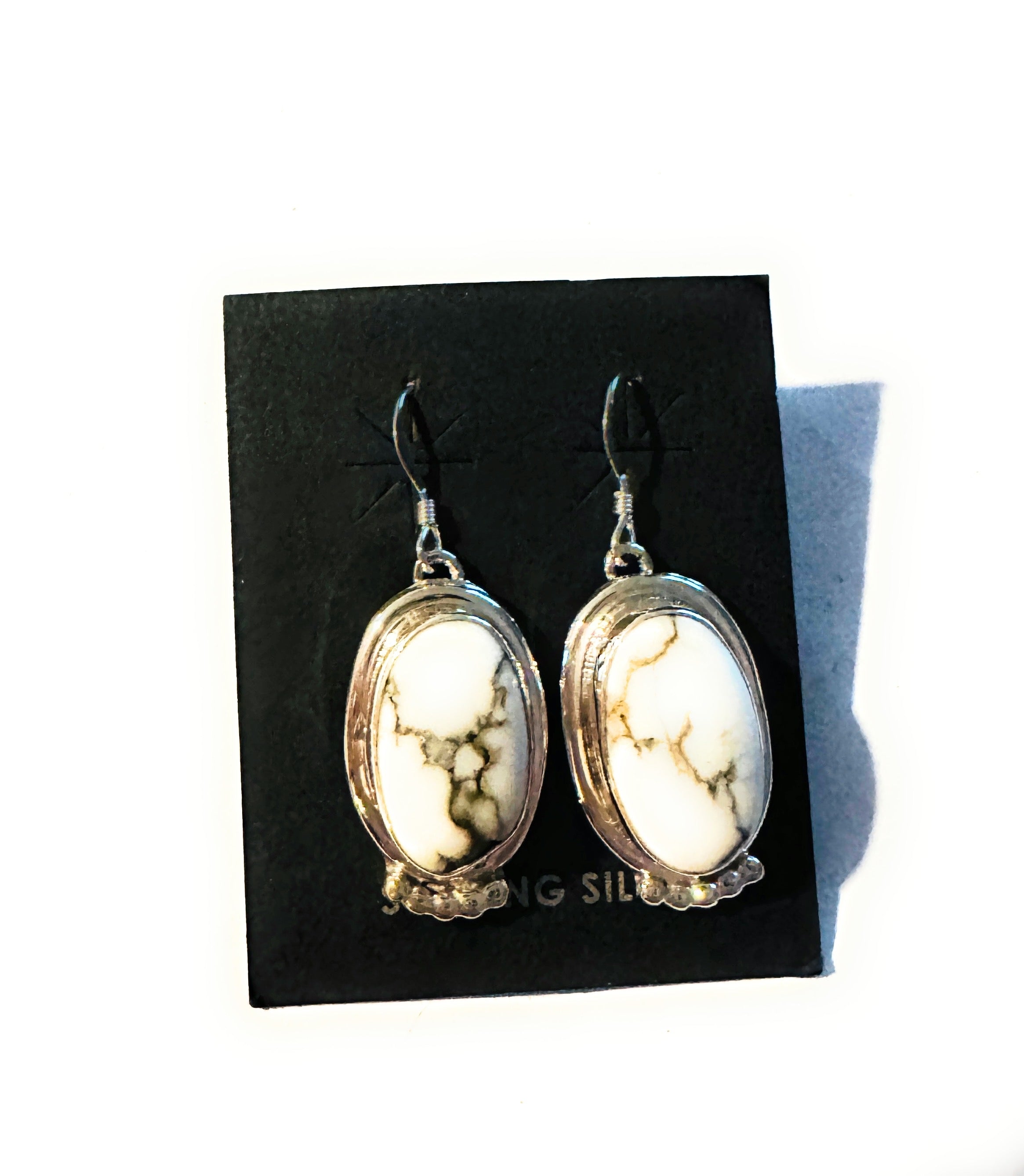 Navajo Howlite and Sterling Silver Dangle Earrings