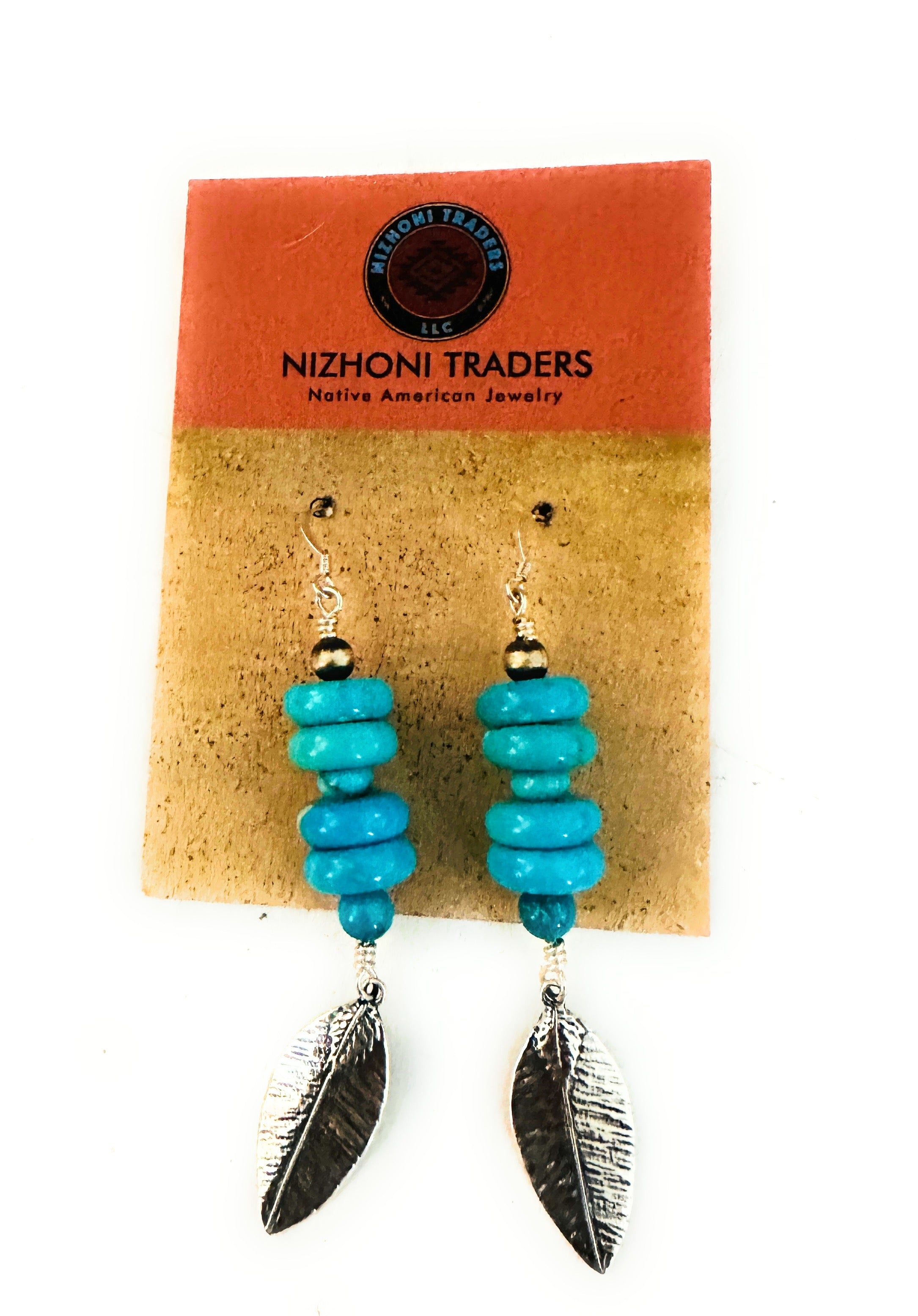 Navajo Turquoise & Sterling Silver Beaded Feather Earrings