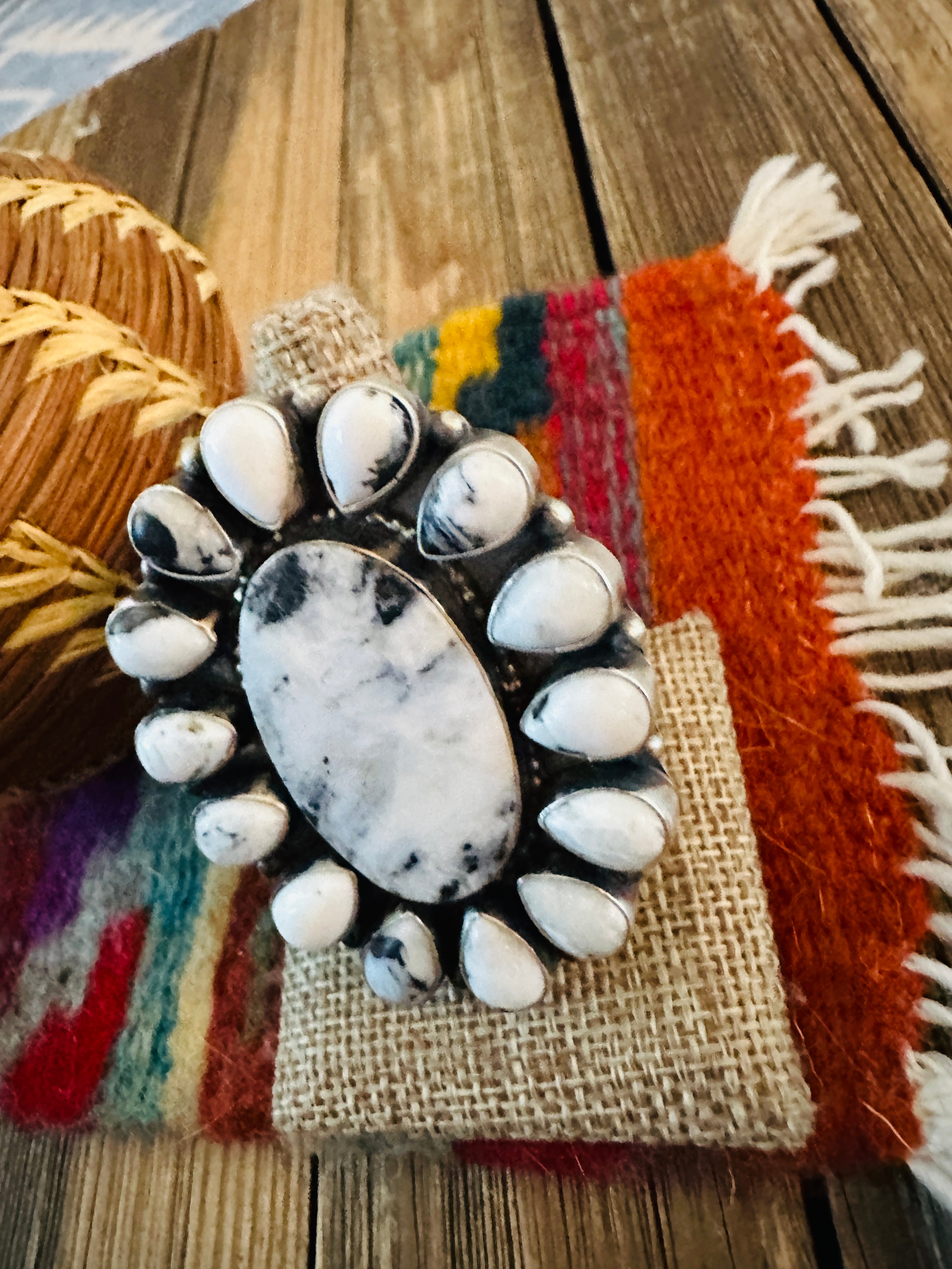 Handcrafted White Buffalo & Sterling Silver Adjustable Ring by Sheila Becenti