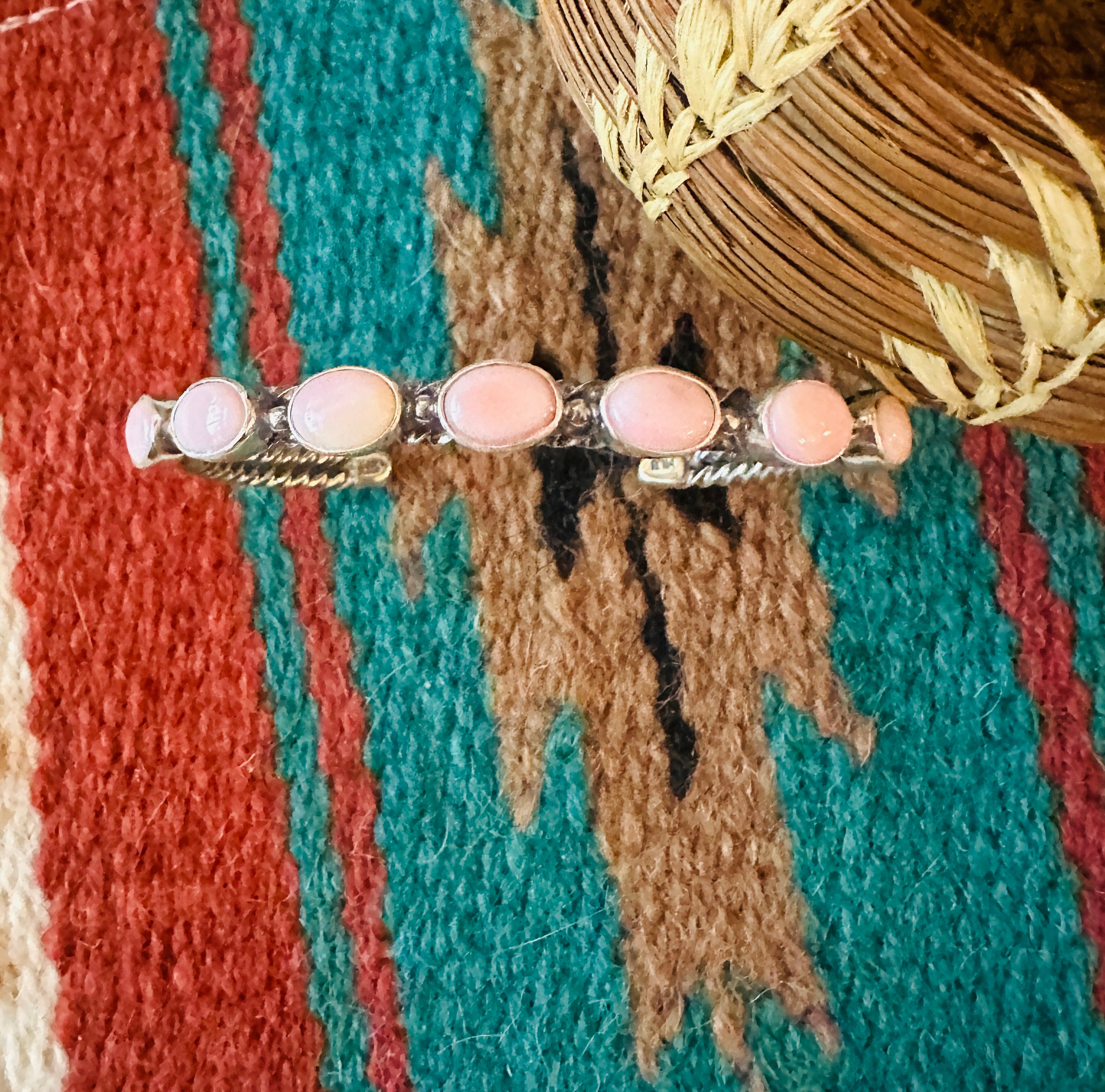 Navajo Queen Pink Conch Shell & Sterling Silver Cuff Bracelet