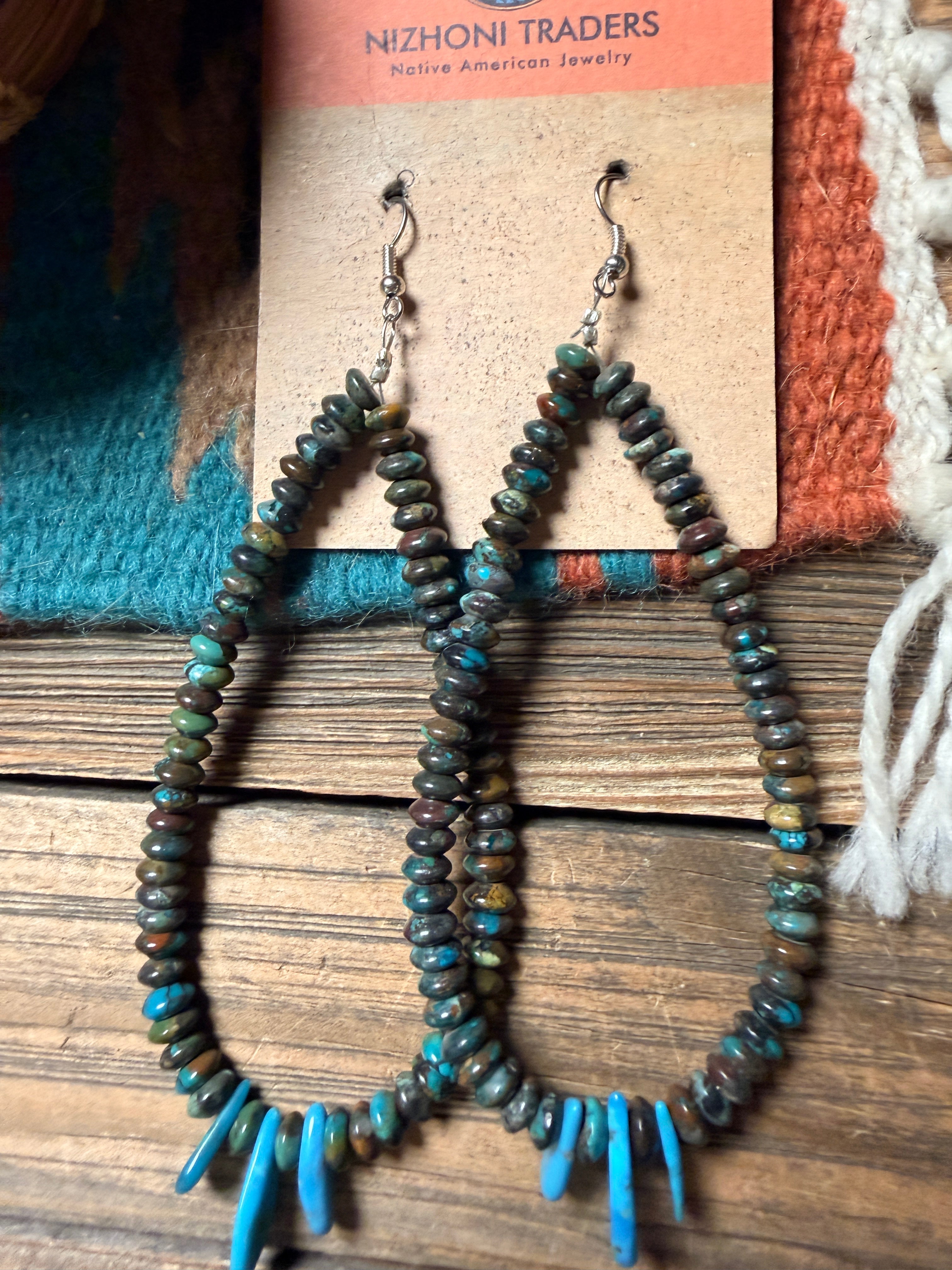 Handcrafted Turquoise Beaded Dangle Hoop Earrings