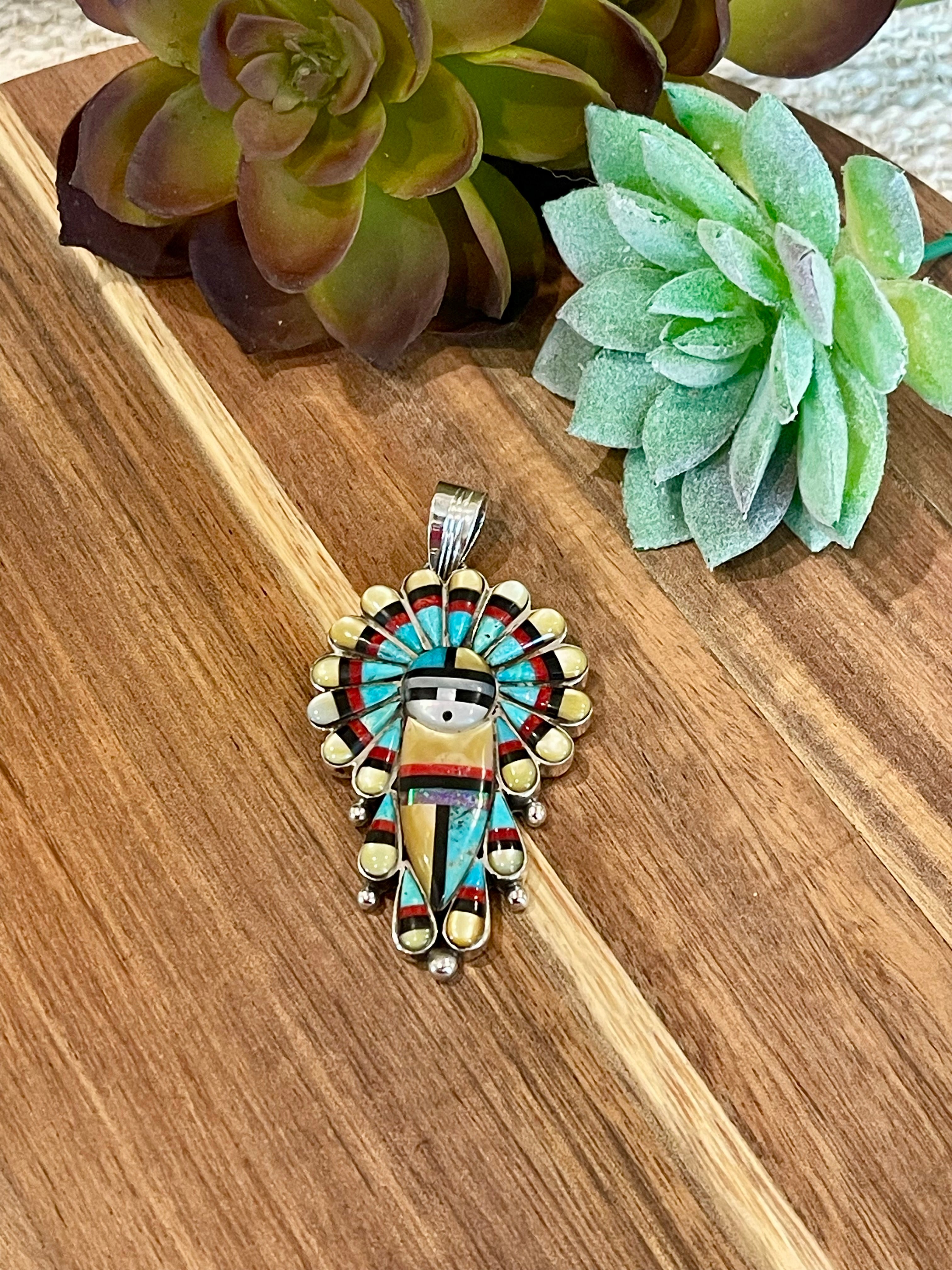 Gorgeous Handmade Sterling Silver & Multistone Kachina Pendant