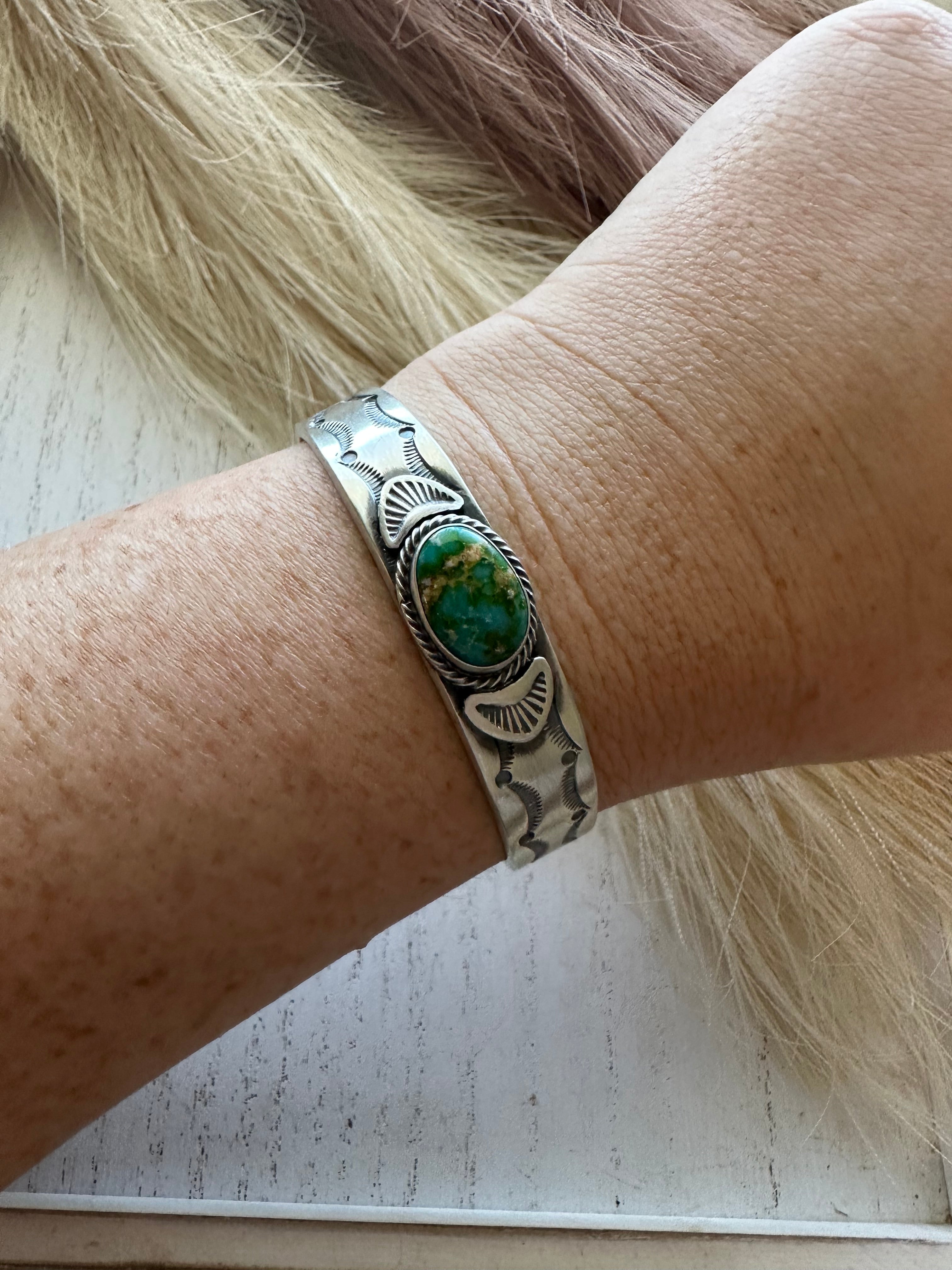 Beautiful Navajo Sterling Sonoran Mountain Turquoise Bracelet Cuff Signed