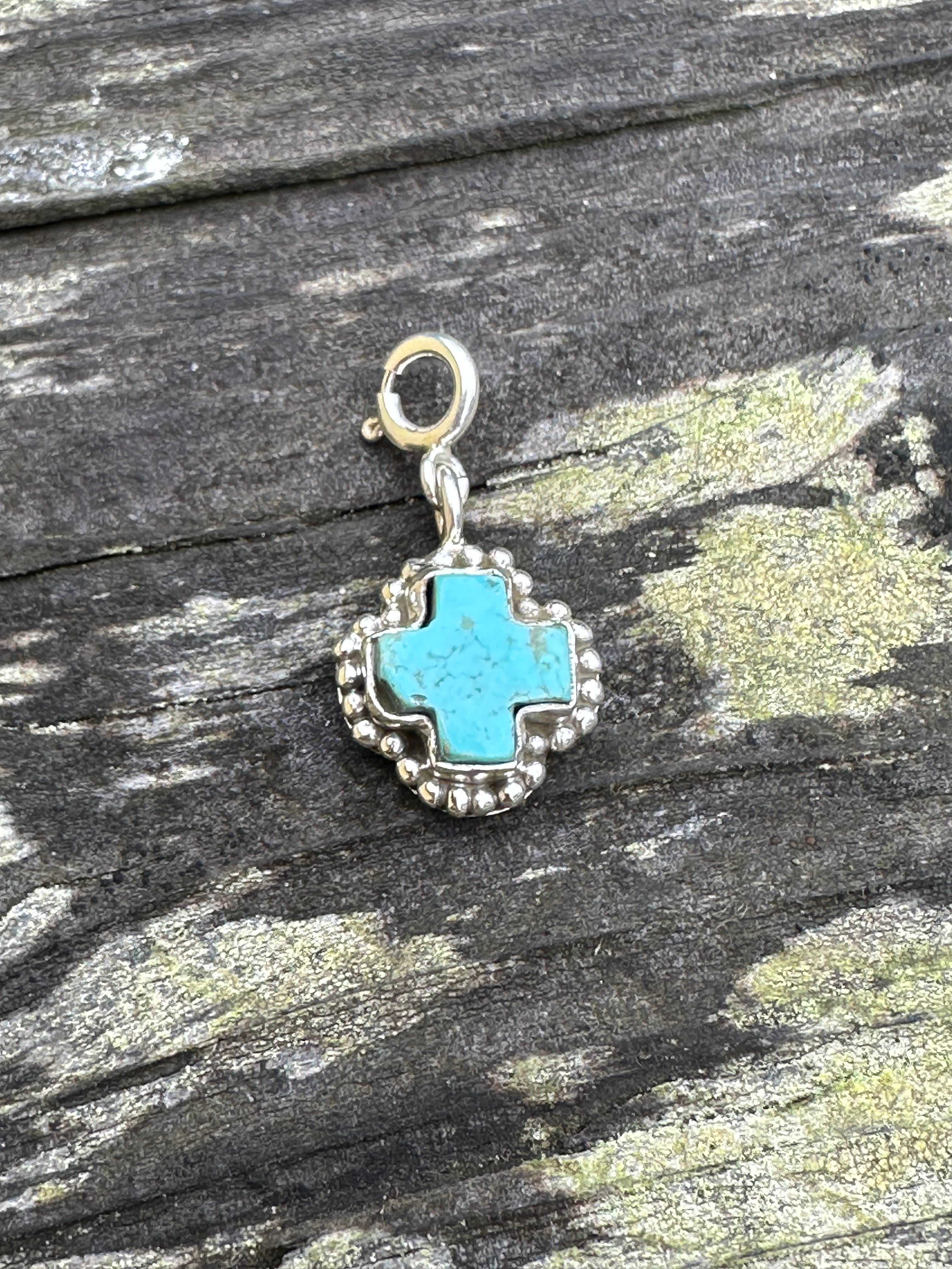 Sterling Silver and Turquoise Ball Cross Charm