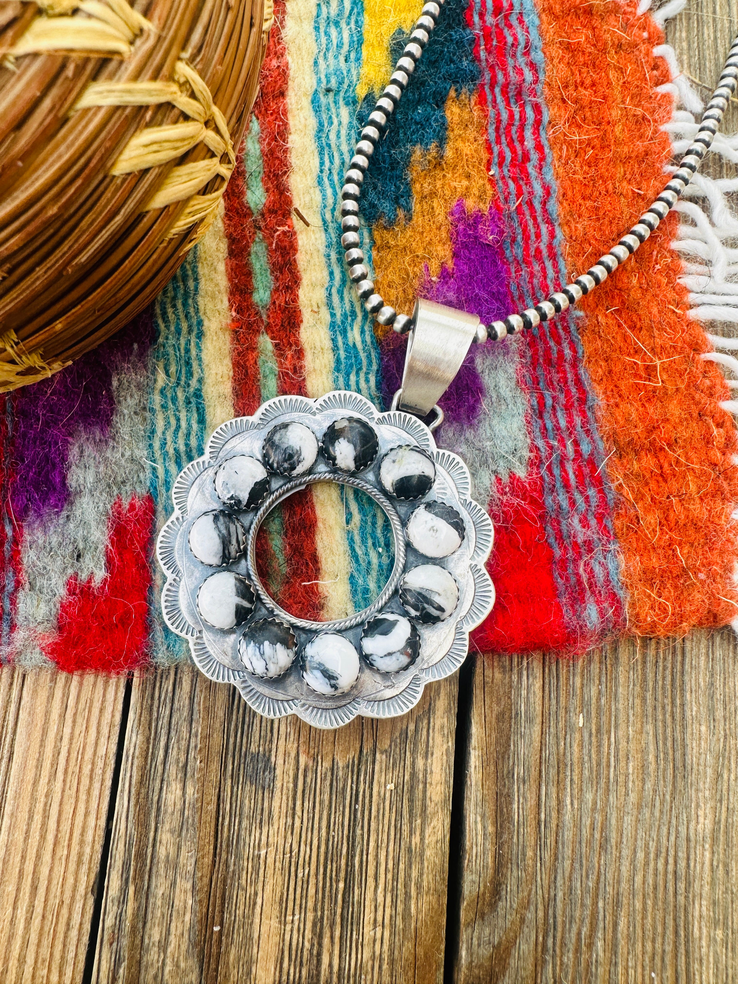 Handcrafted Sterling Silver & White Buffalo Pendant by Bobby Johnson