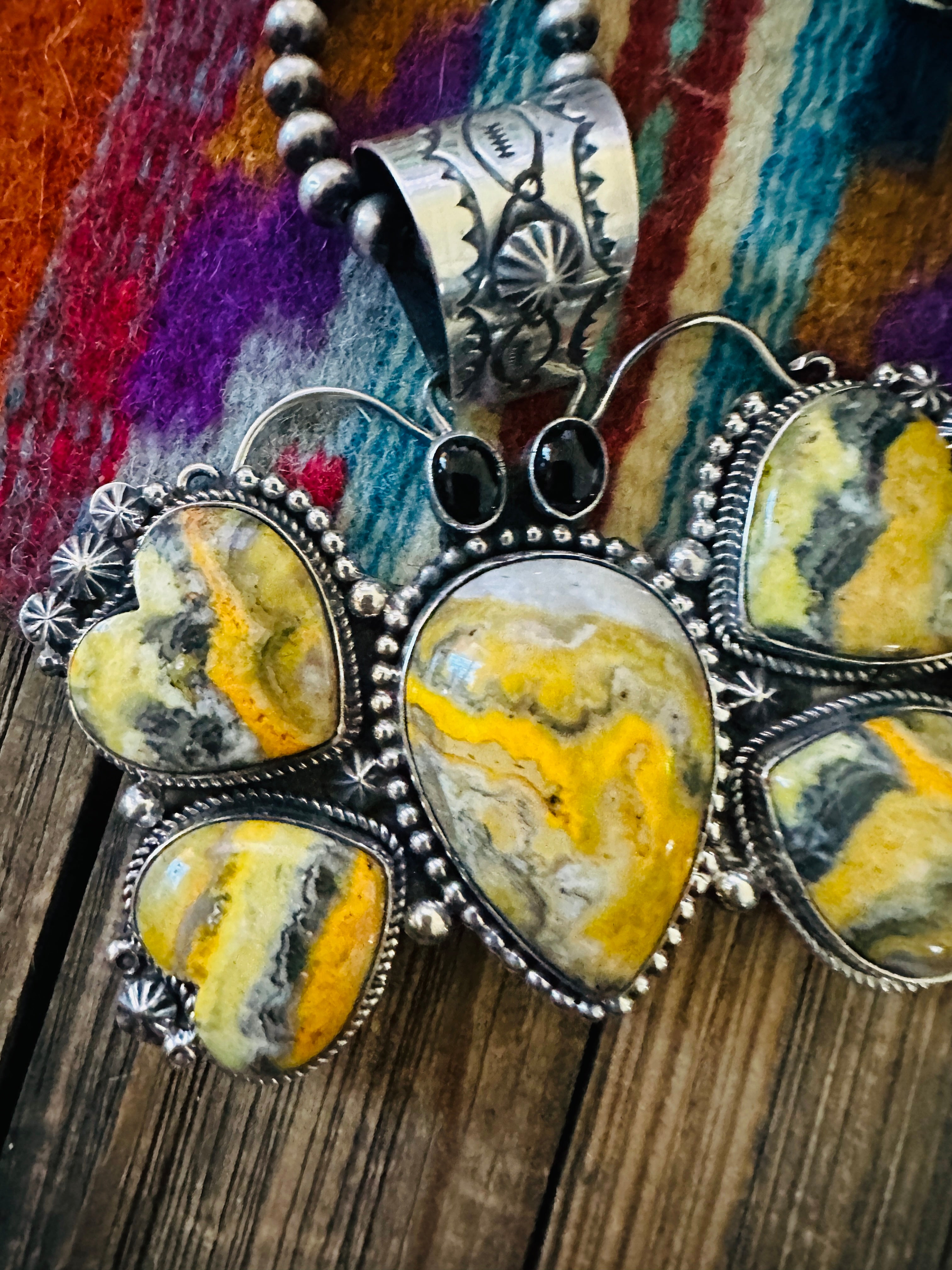 Handcrafted Sterling Silver, Bumblebee & Onyx Butterfly Pendant by Rosella Paxson