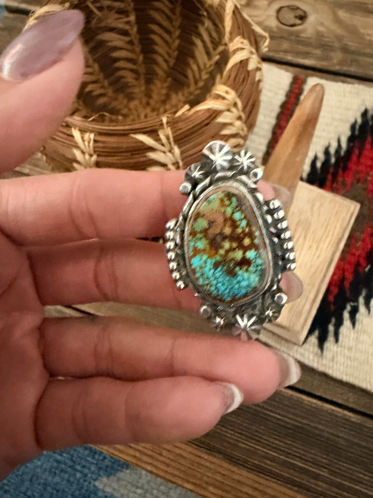 Handcrafted Royston Turquoise & Sterling Silver Ring 5.75 by Rosella Paxson