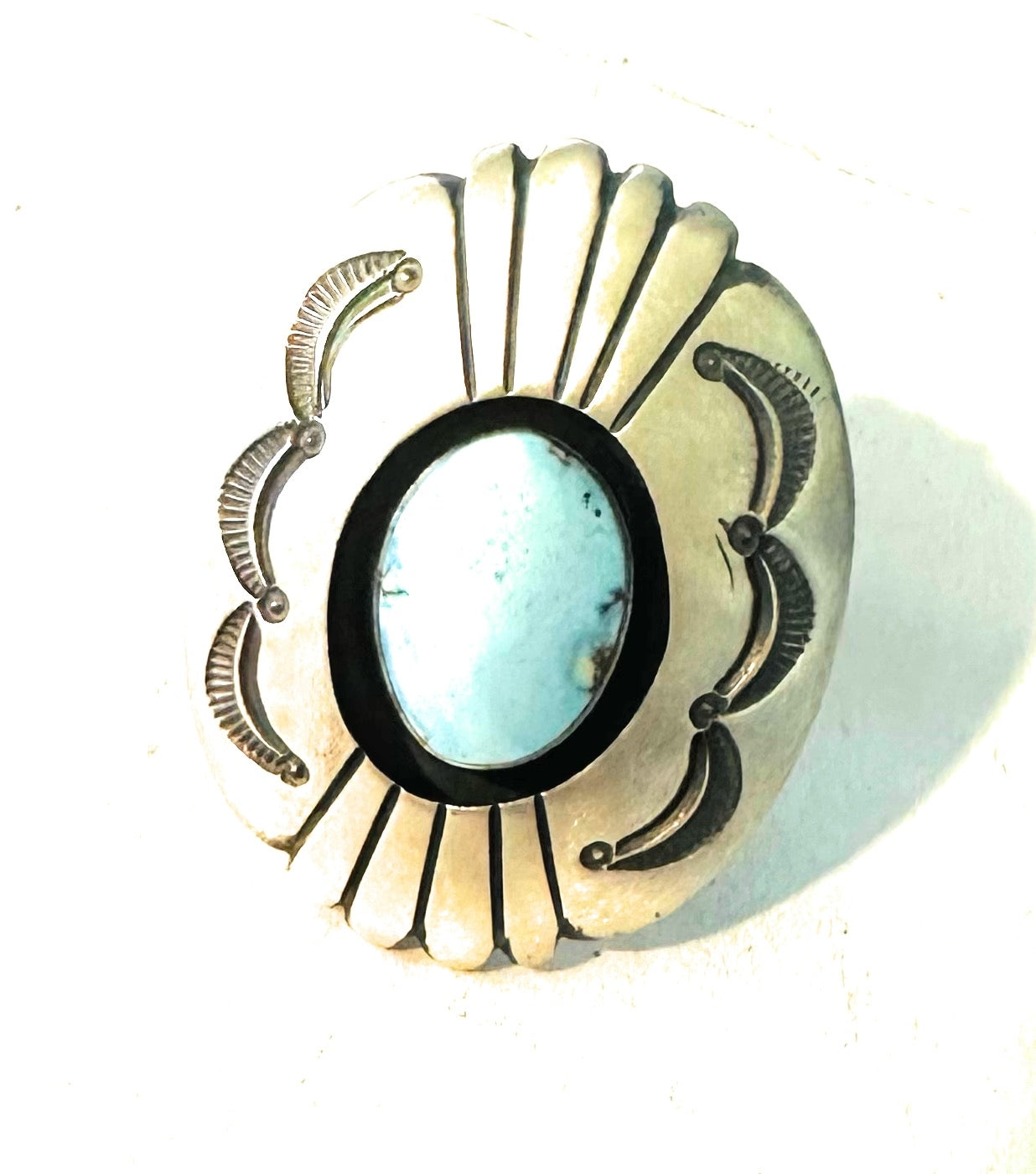 Navajo Golden Hills Turquoise & Sterling Silver Shadowbox Ring Size 8