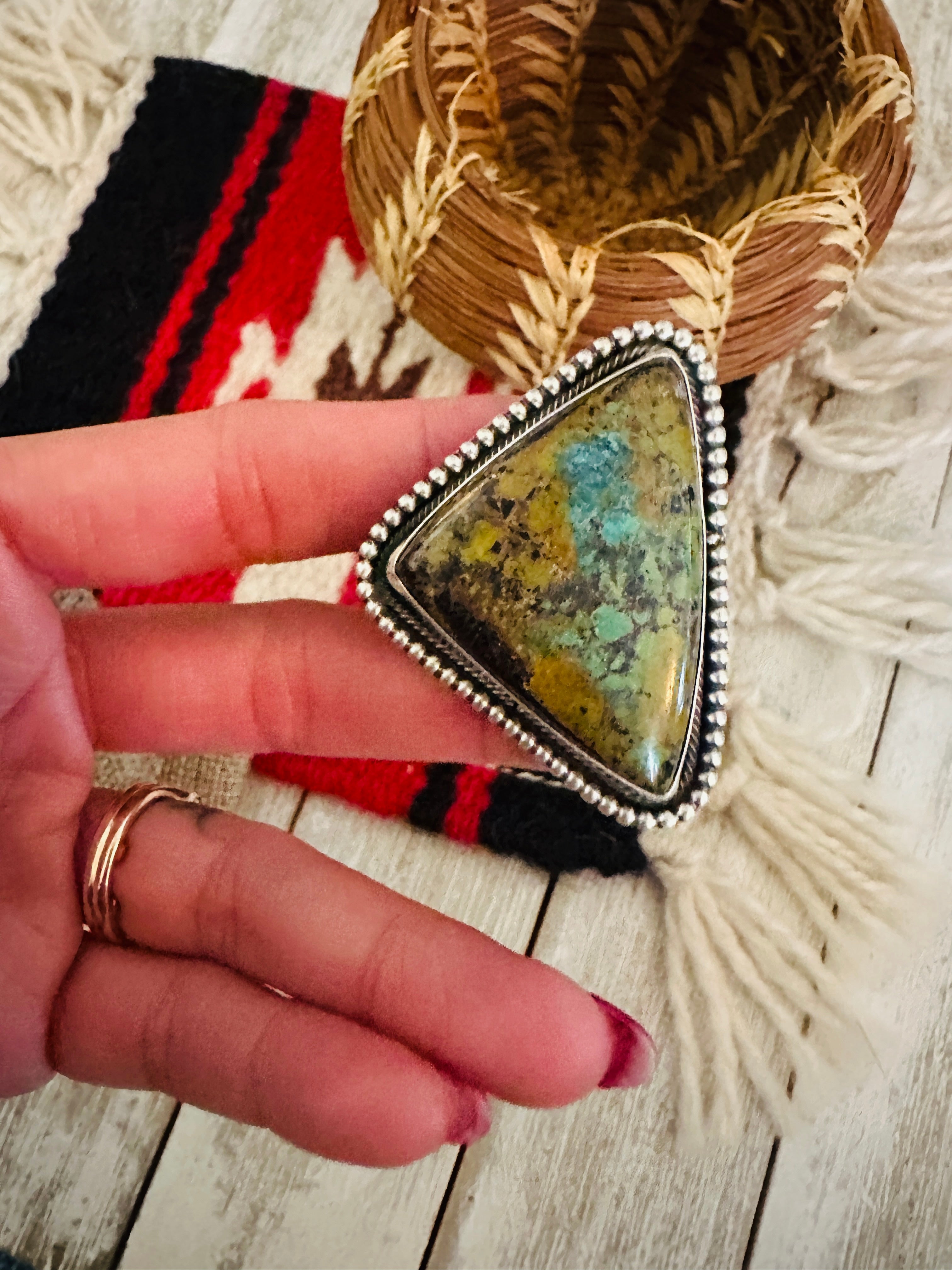 Hand Crafted Hubei Turquoise & Sterling Silver Ring Size 9