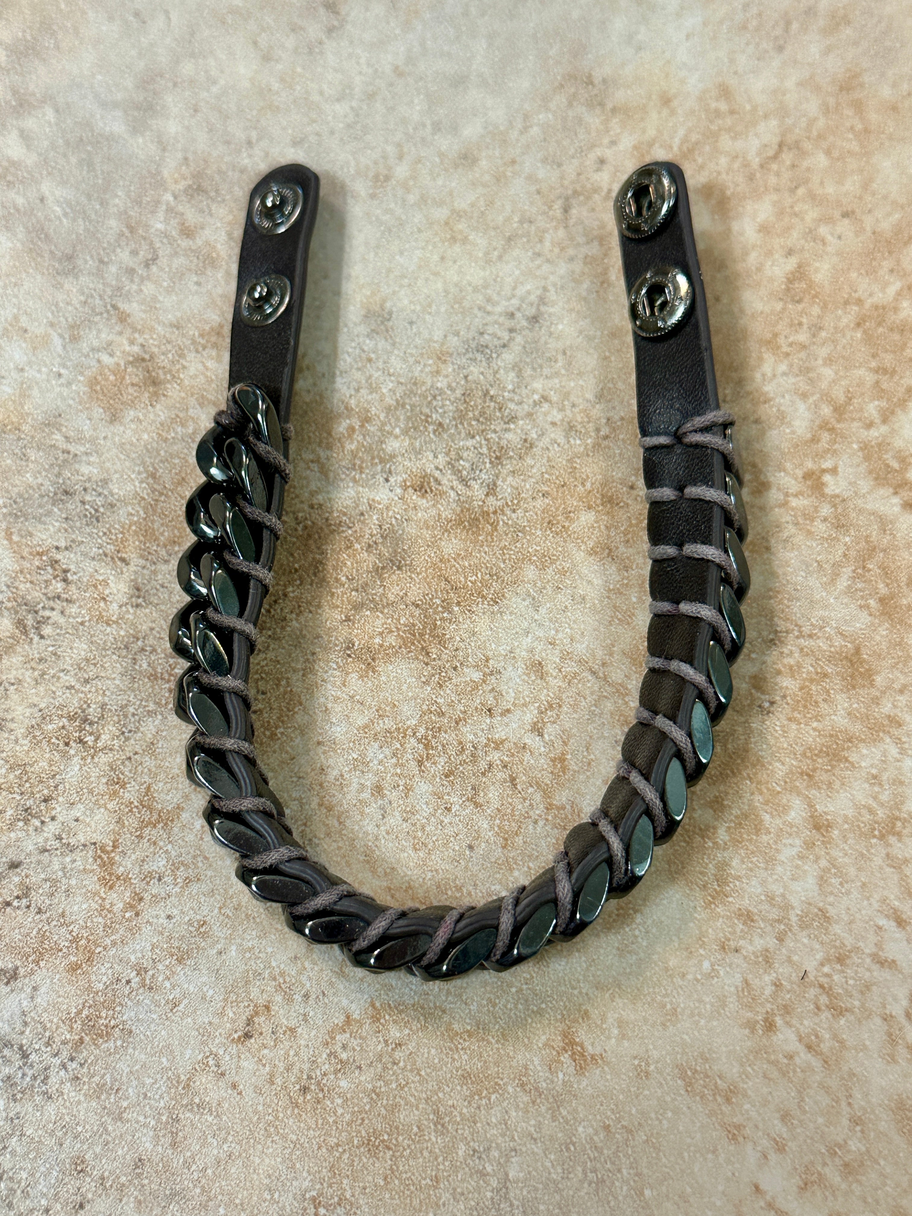 Braided Gun Metal Leather Bracelet