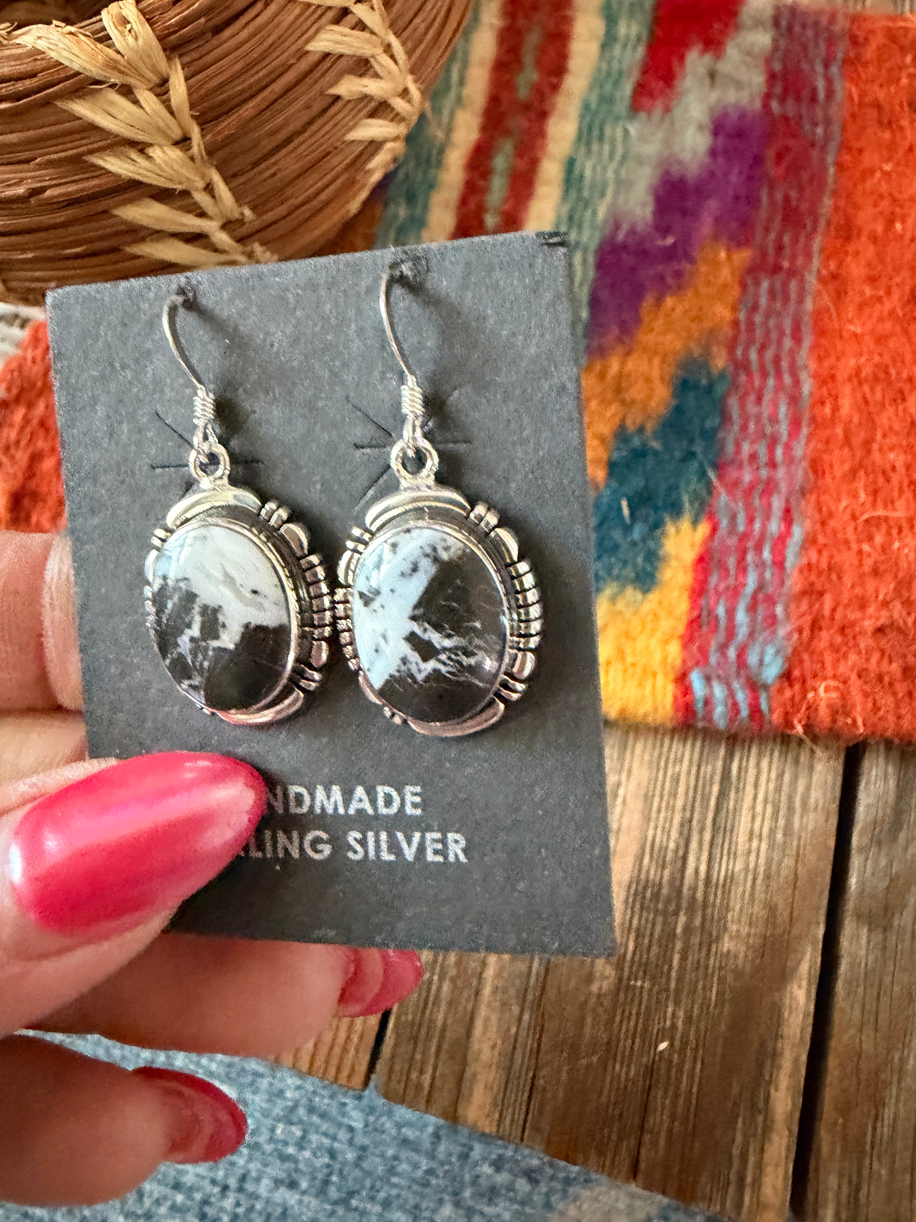 Handcrafted White Buffalo & Sterling Silver Dangle Earrings