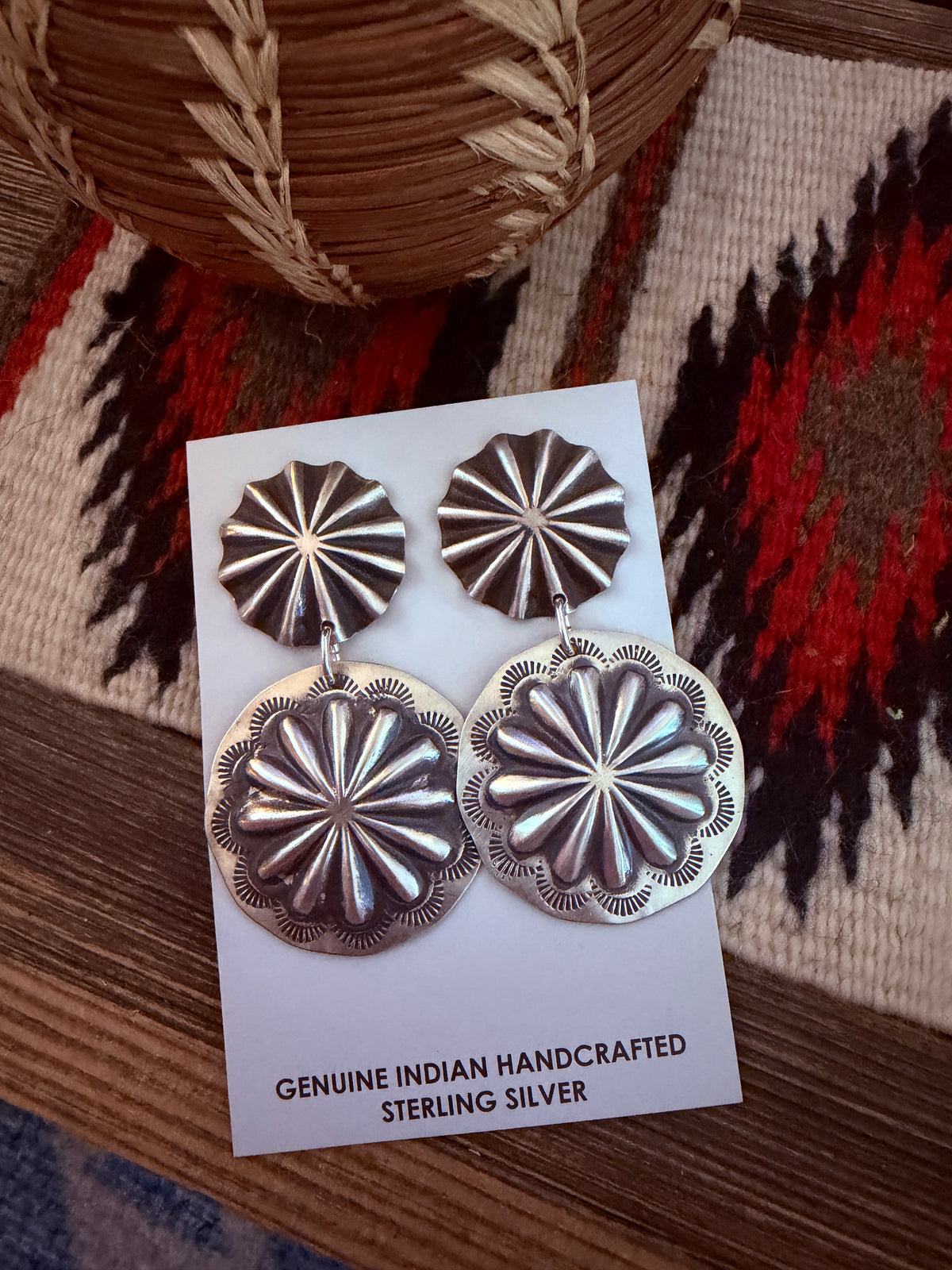Handcrafted Sterling Silver Concho Dangle Earrings