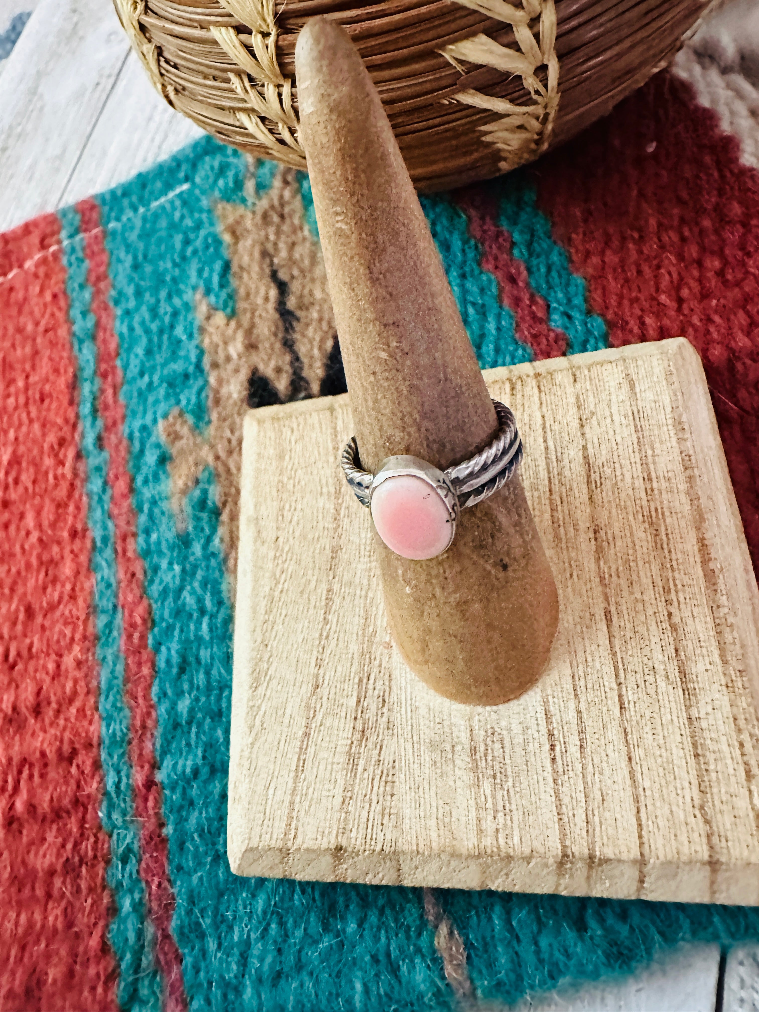 Navajo Sterling Silver & Queen Pink Conch Shell Ring