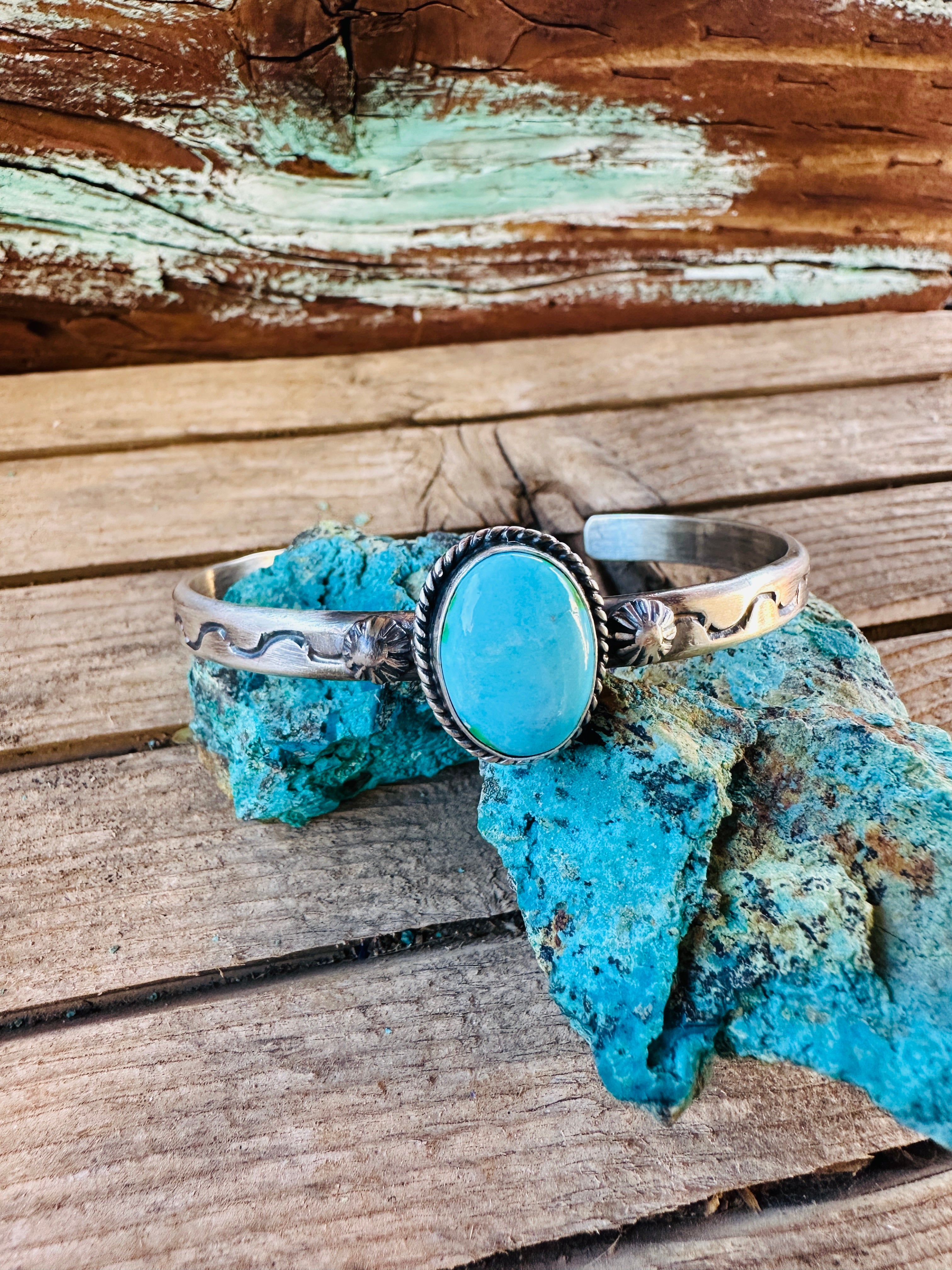 Handcrafted Sonoran Mountain Turquoise & Sterling Silver Cuff Bracelet