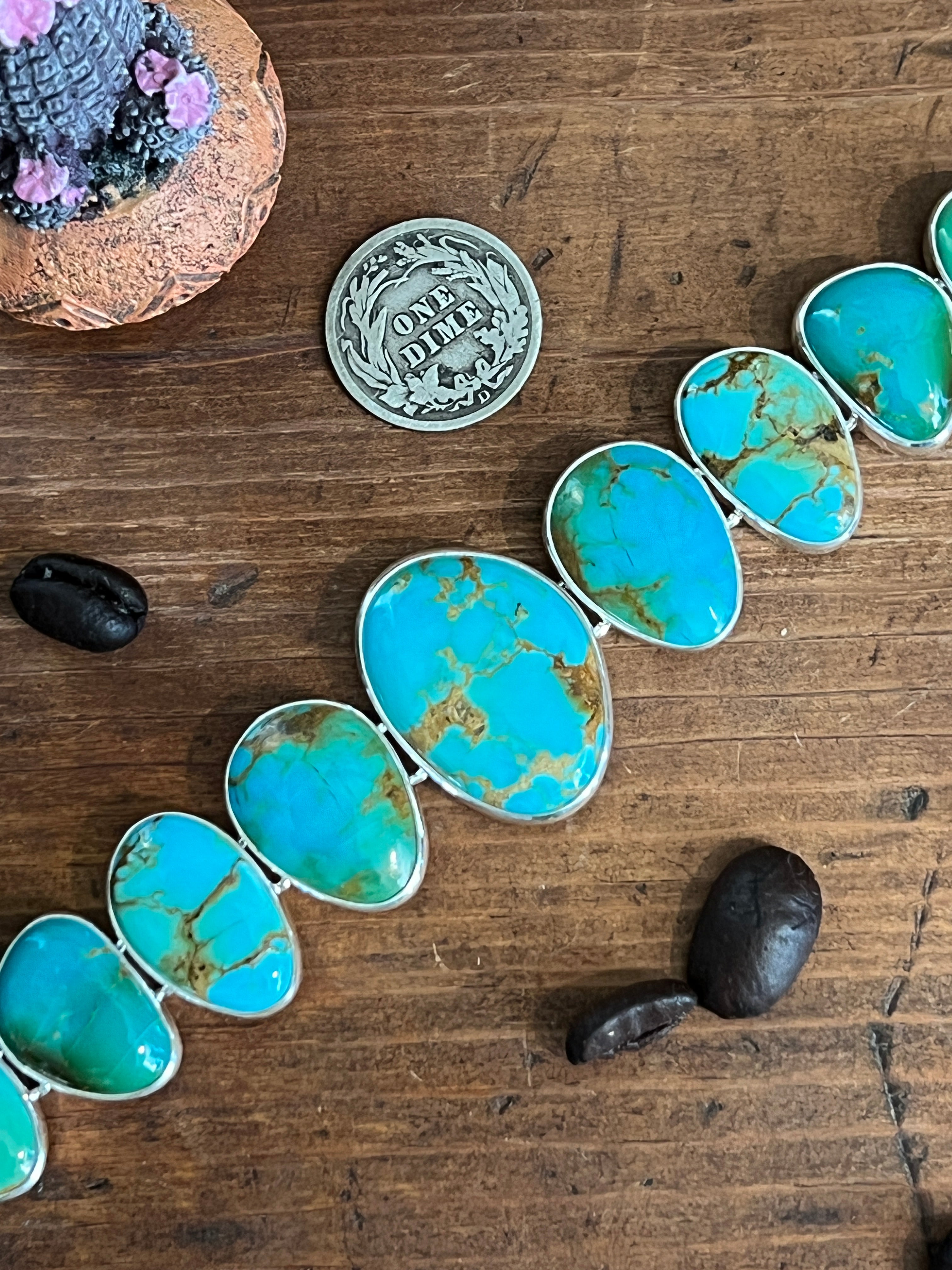 Murphy Platero Handcrafted Kingman Turquoise and Sterling Silver Link Bracelet