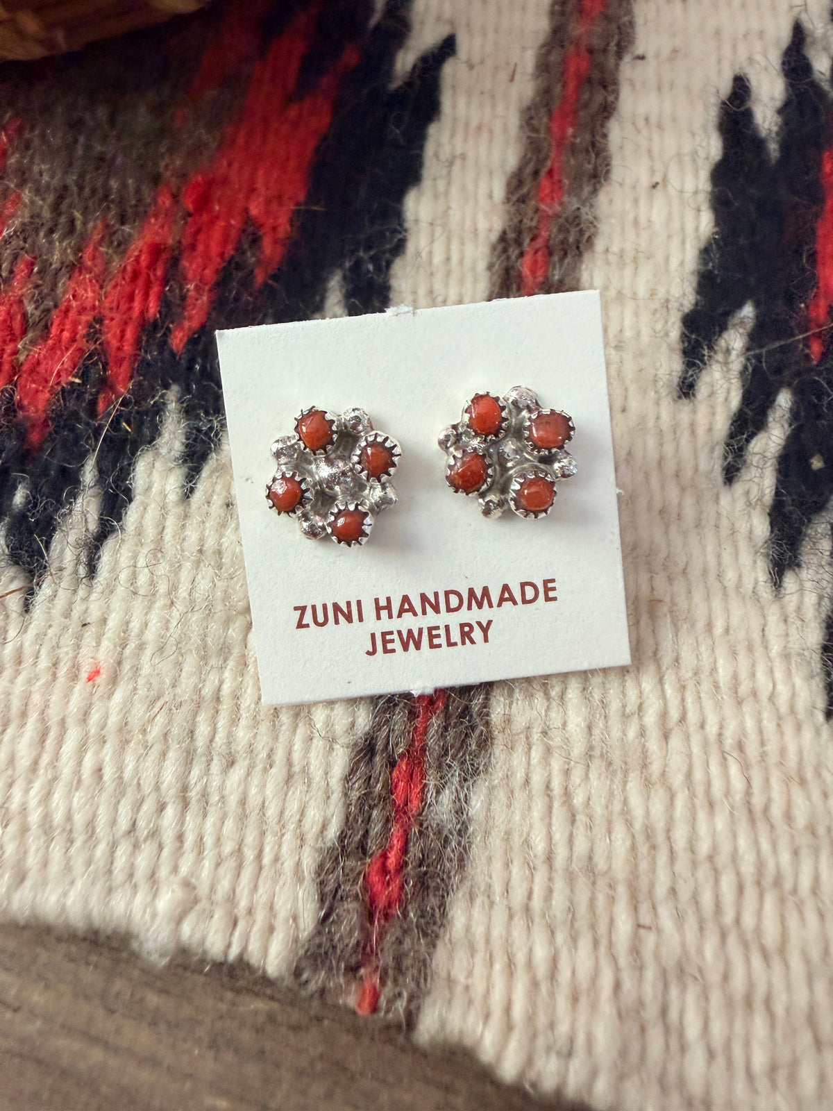 Handcrafted Sterling Silver & Coral Petit Point Stud Earrings