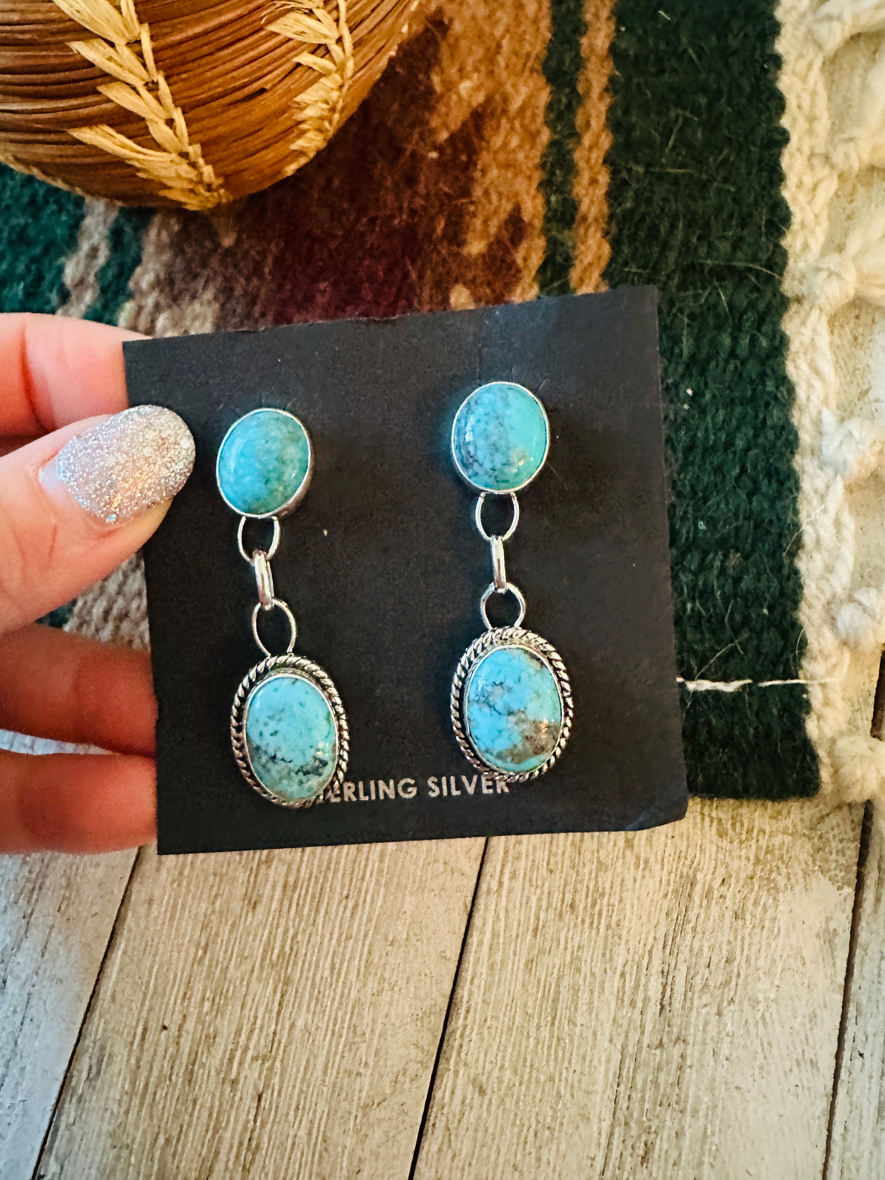 Navajo Turquoise & Sterling Silver Dangle Earrings