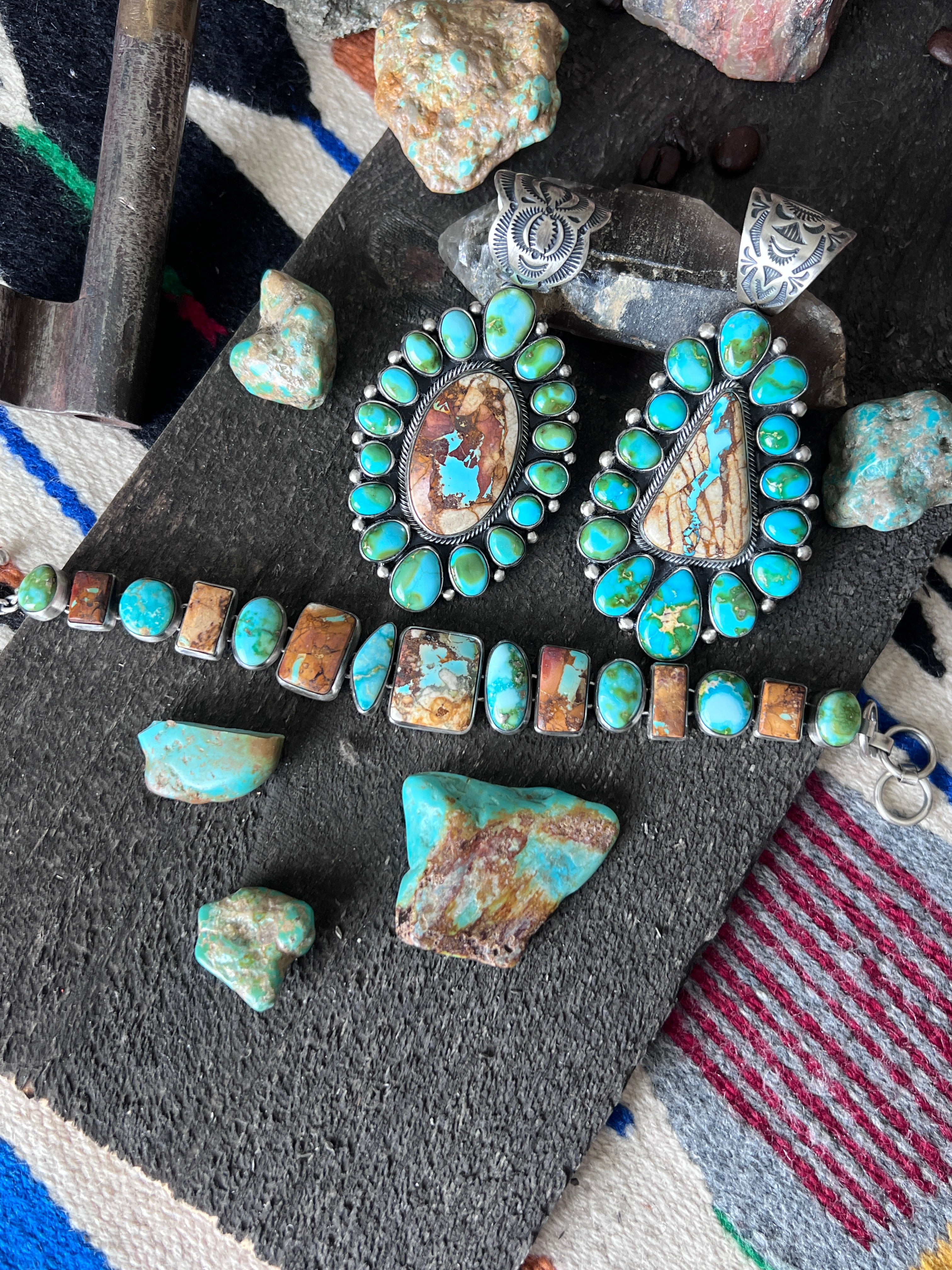 Loretta Delgarito Sterling Silver, Sonoran Mountain & Royston Ribbon Turquoise Link Bracelet