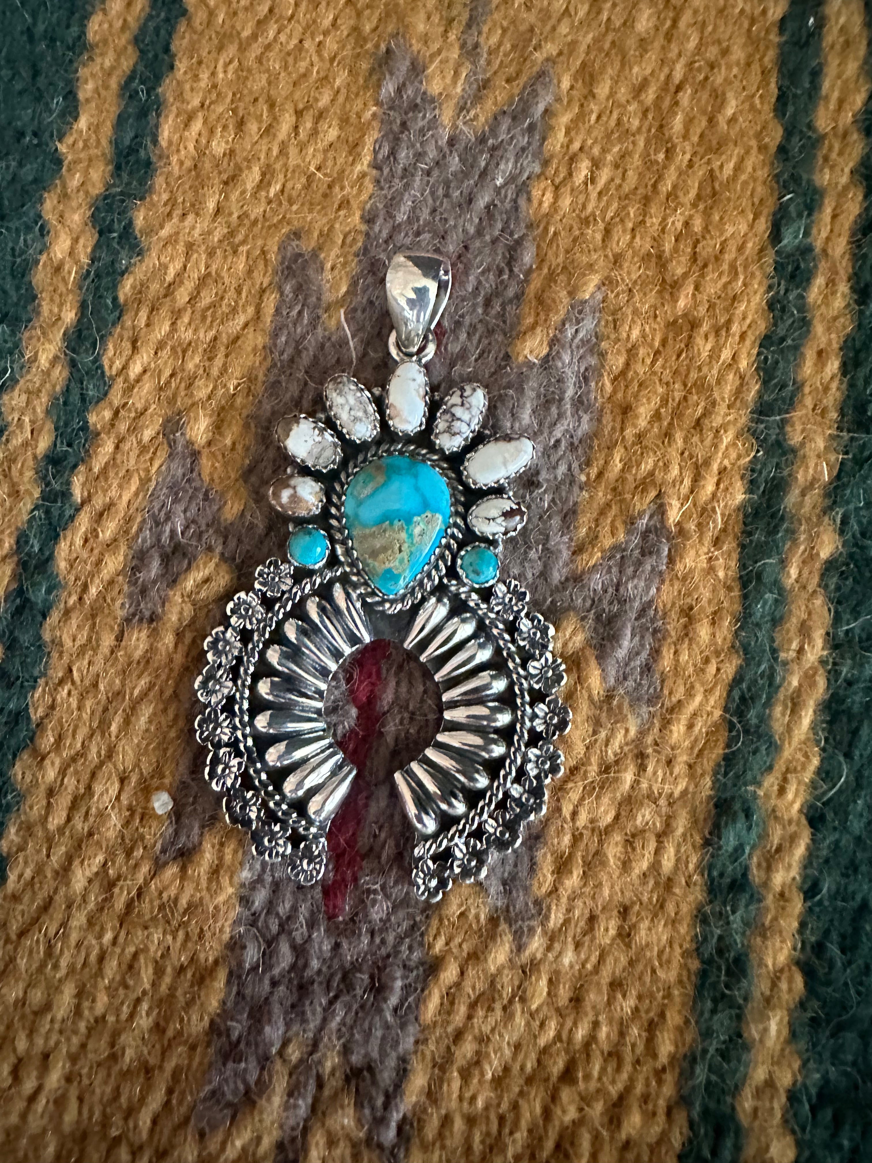 Handmade Wild Horse, Turquoise & Sterling Silver Naja Pendant Signed Nizhoni