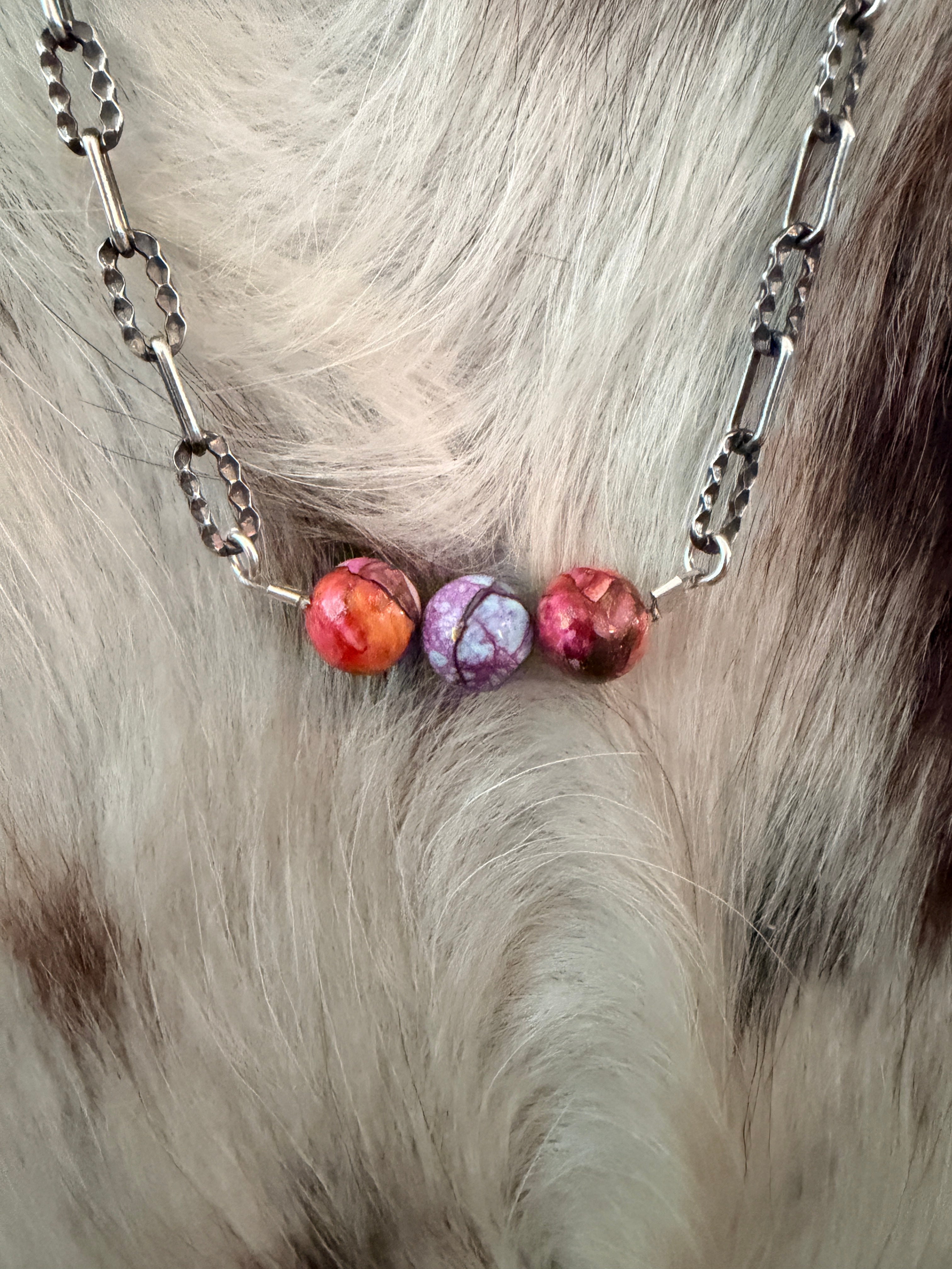 Handmade Sterling Silver & Pink Dream Mojave Beaded Necklace