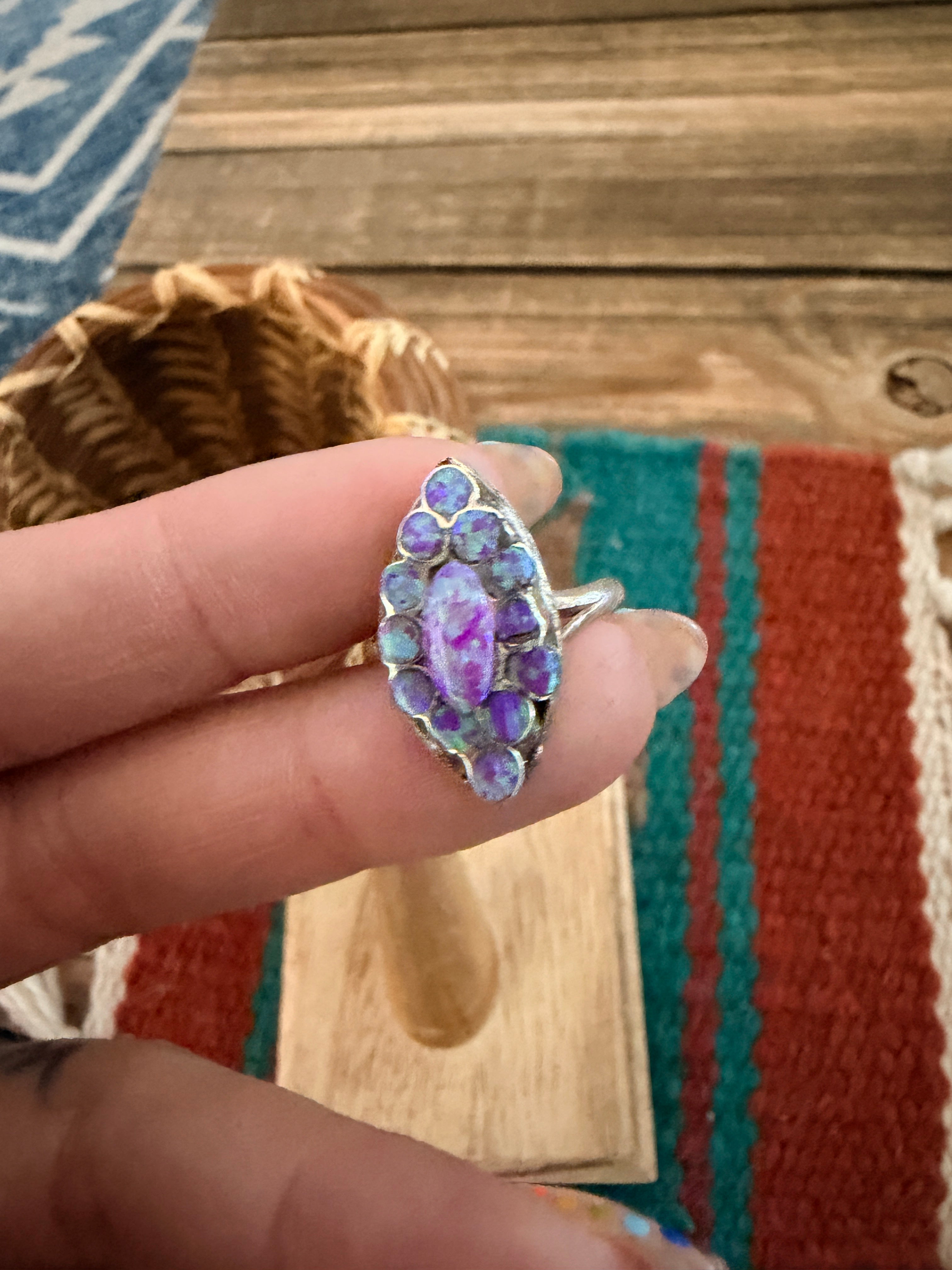 Handcrafted Purple Opal & Sterling Silver Ring Size 6.25
