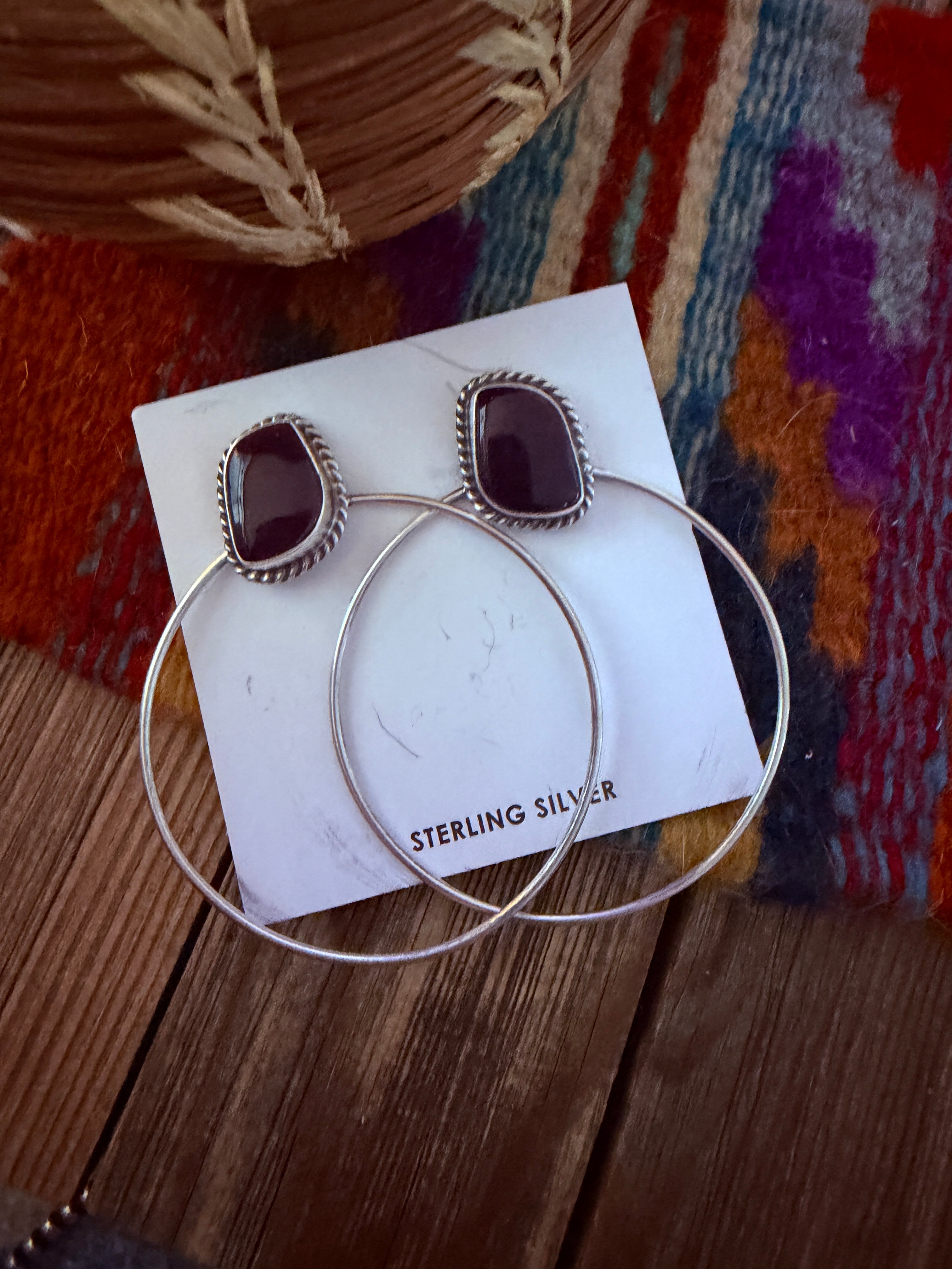 Handcrafted Purple Spiny and Sterling Silver Dangle Hoop Earrings by Elouise Kee