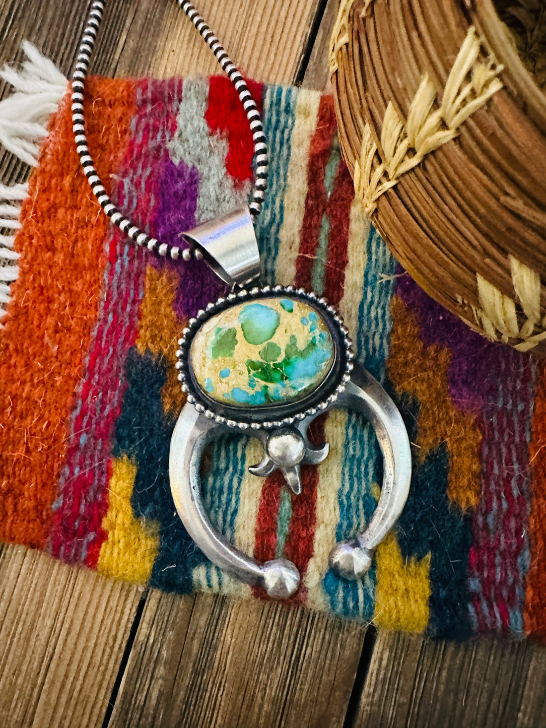 Handcrafted Sterling Silver & Sonoran Mountain Turquoise Naja Pendant by Chimney Butte