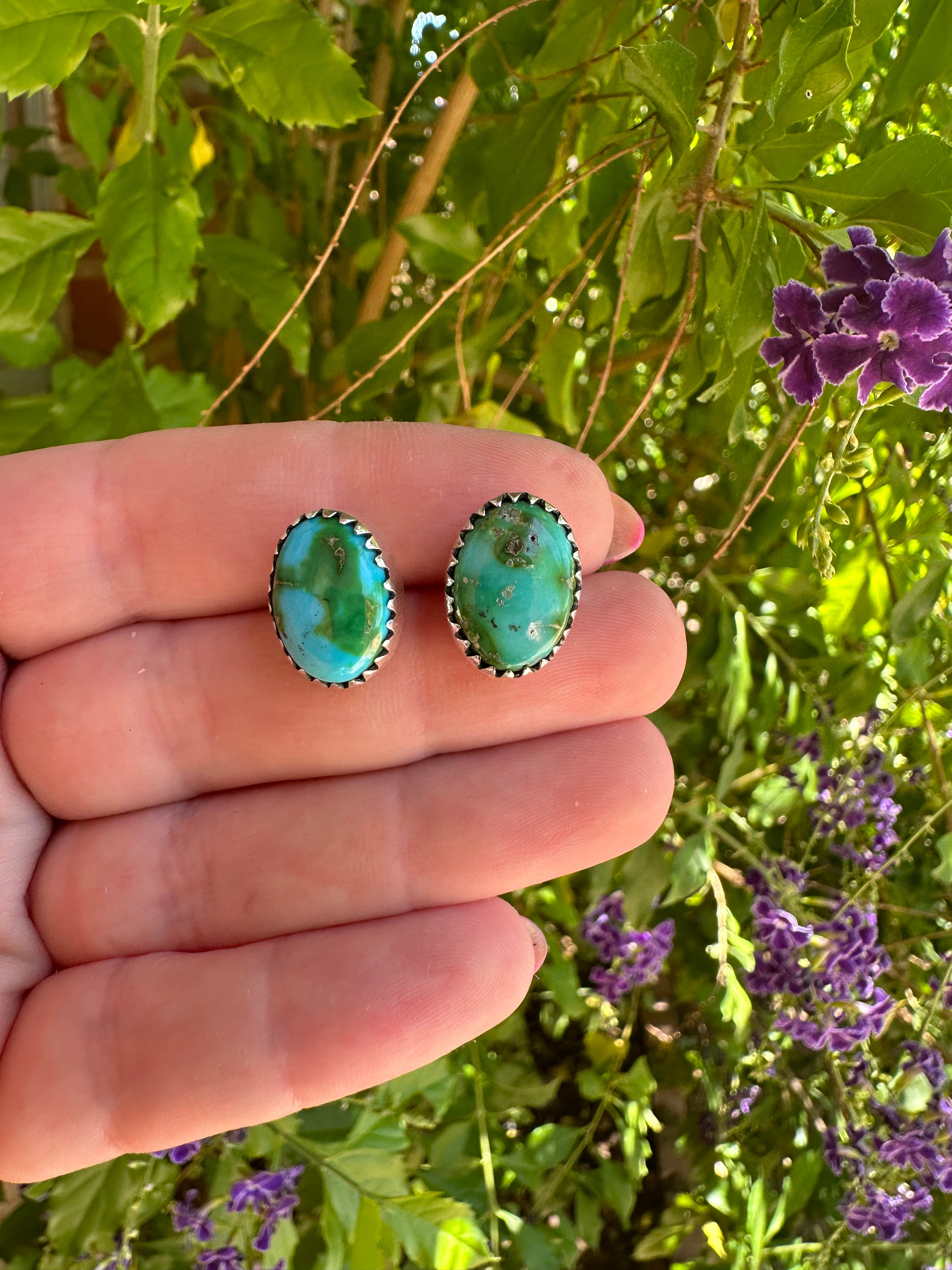 Handmade Sonoran Mountain Turquoise and Sterling Silver Post Earrings