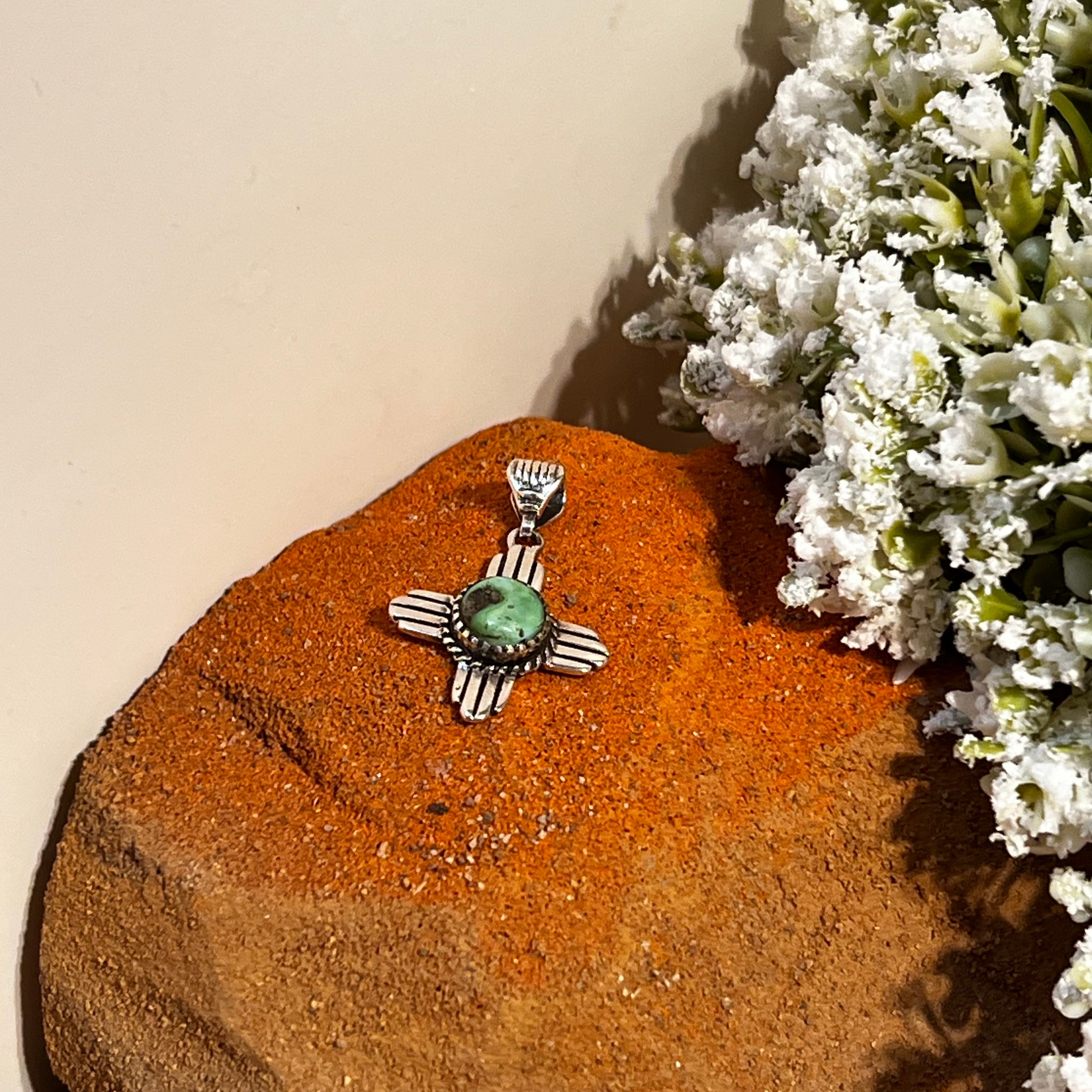 Handmade Sterling Silver & Palomino Turquoise Zia Pendant