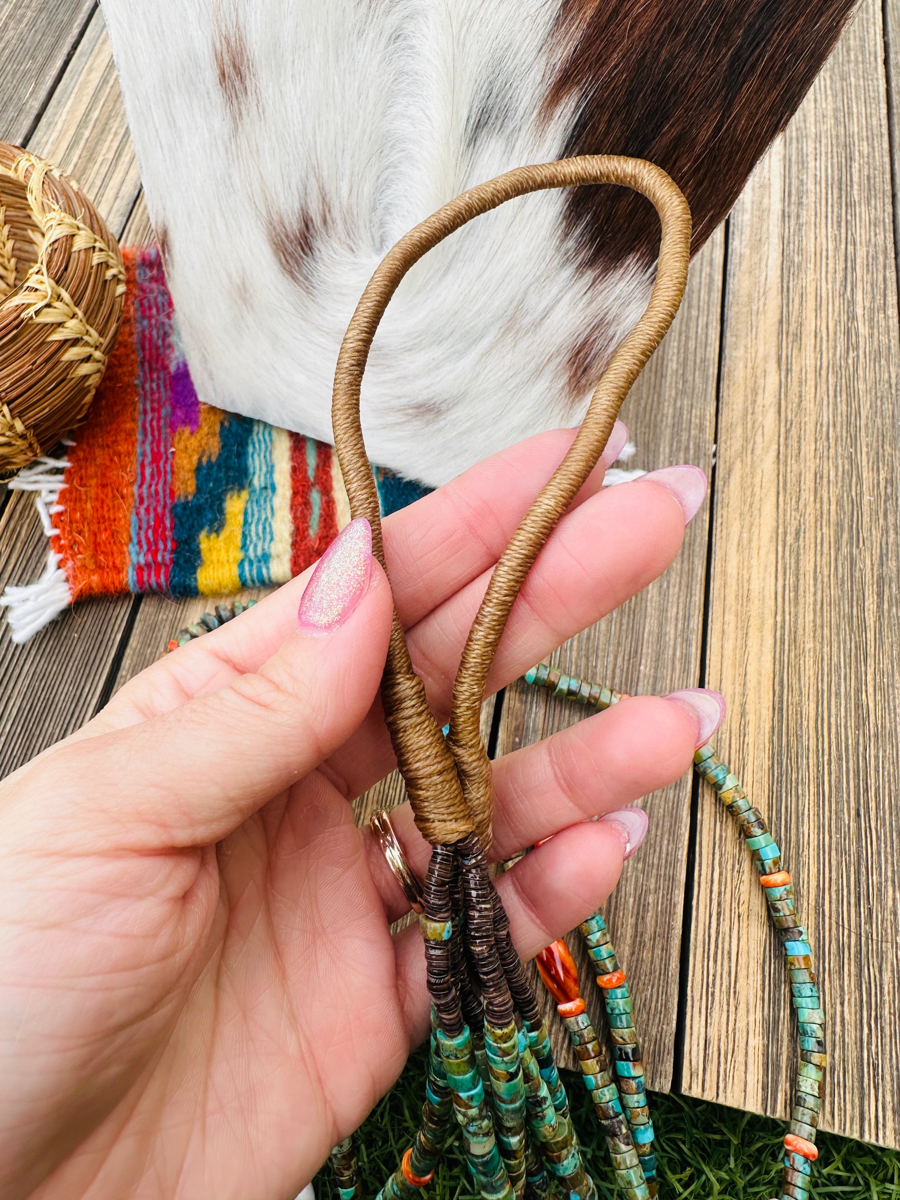 Handcrafted Turquoise, Spiny & Heishi Triple Strand Beaded Necklace