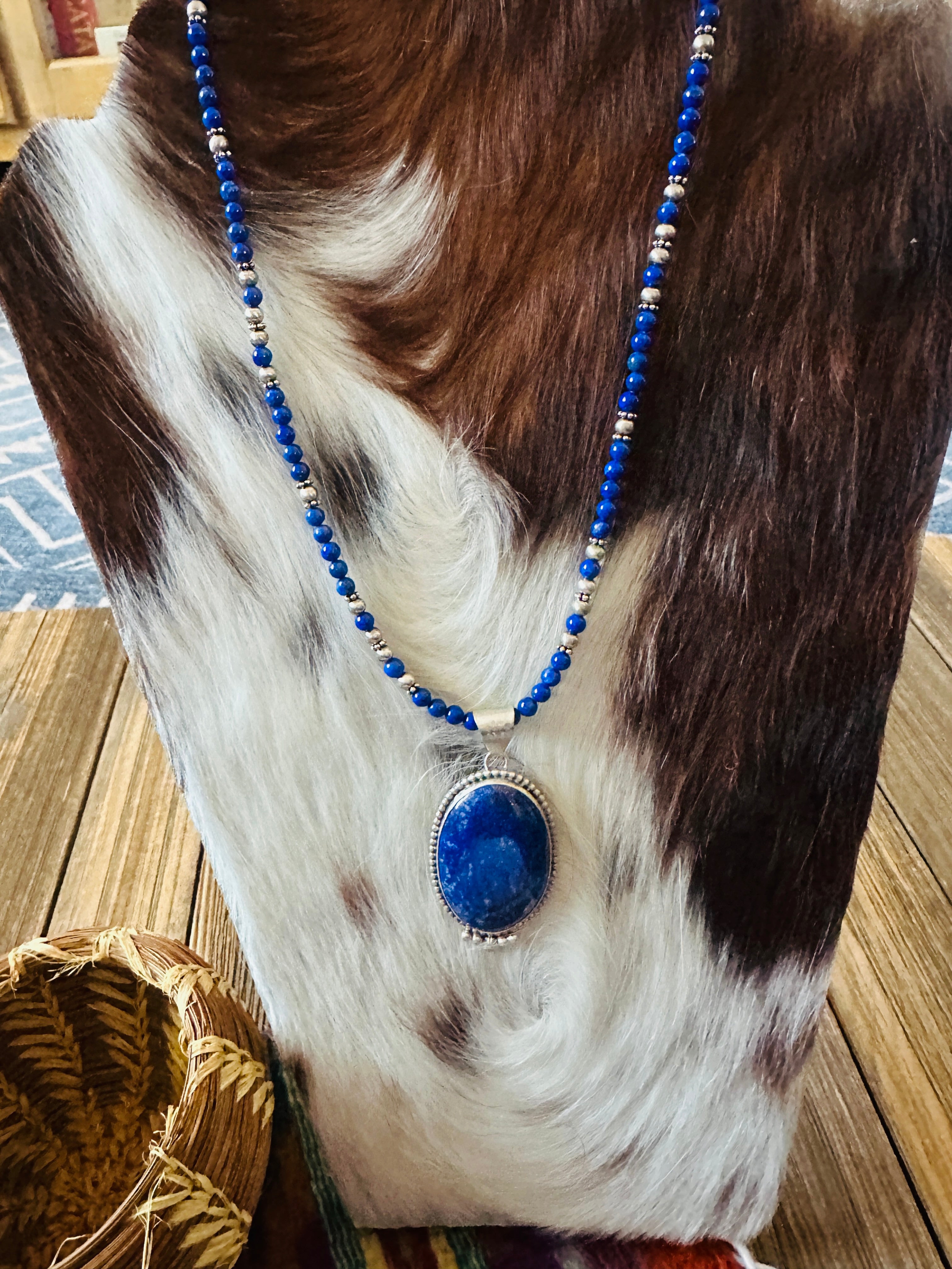 Handcrafted Lapis & Sterling Silver Beaded Necklace