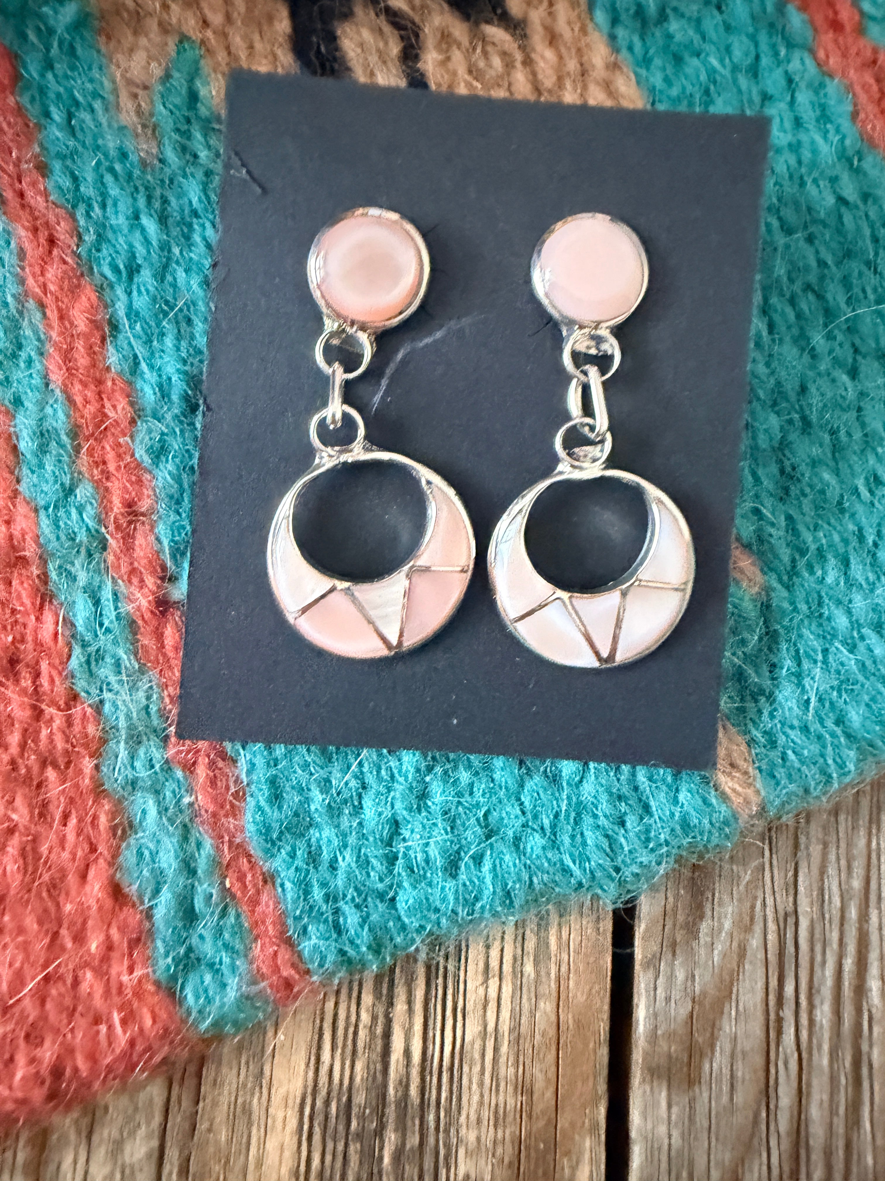 Handcrafted Mother of Pearl & Sterling Silver Inlay Dangle Earrings