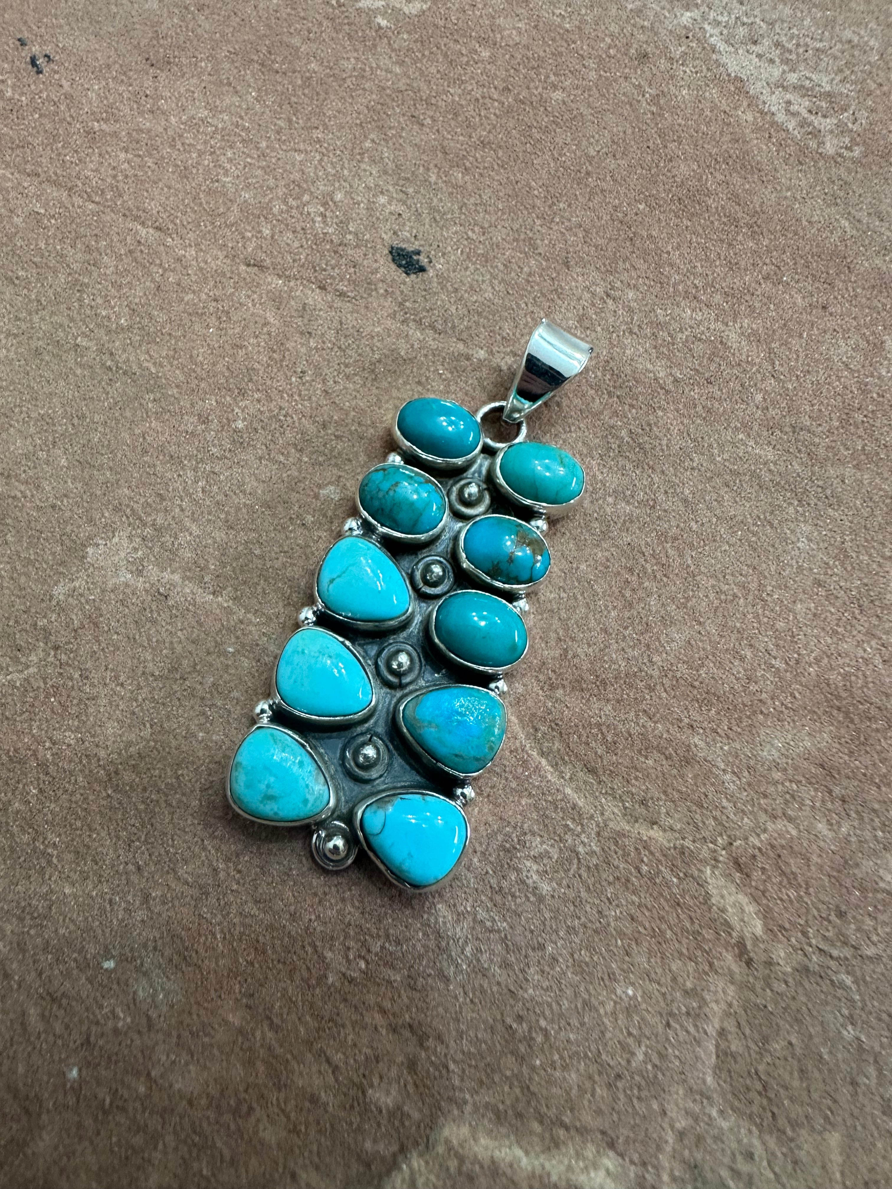 Beautiful Handmade Sterling Silver & Turquoise Cluster Pendant