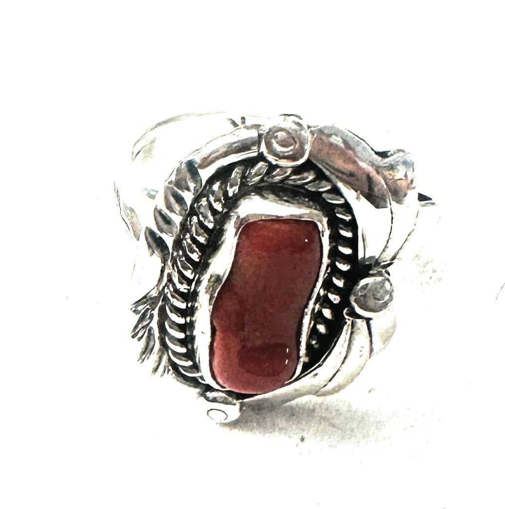 Navajo Coral & Sterling Silver Ring Size 5.5