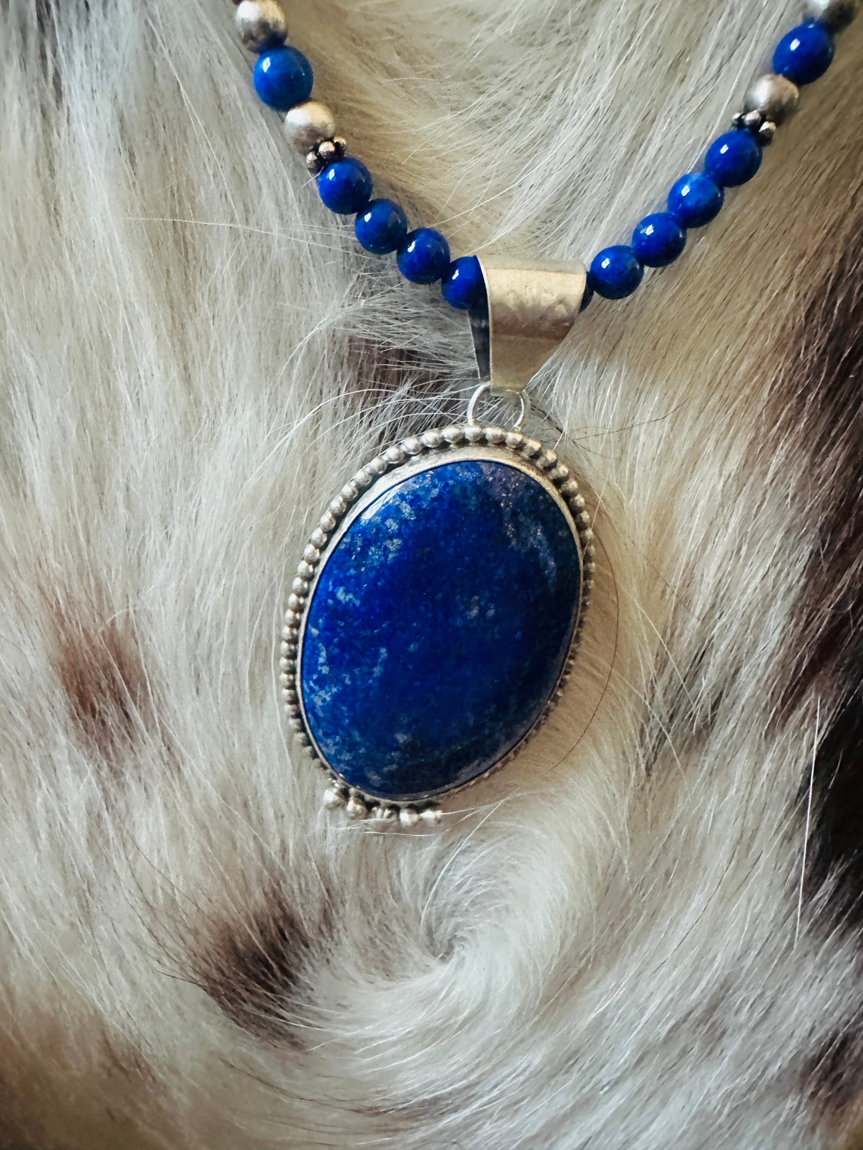 Handcrafted Lapis & Sterling Silver Beaded Necklace