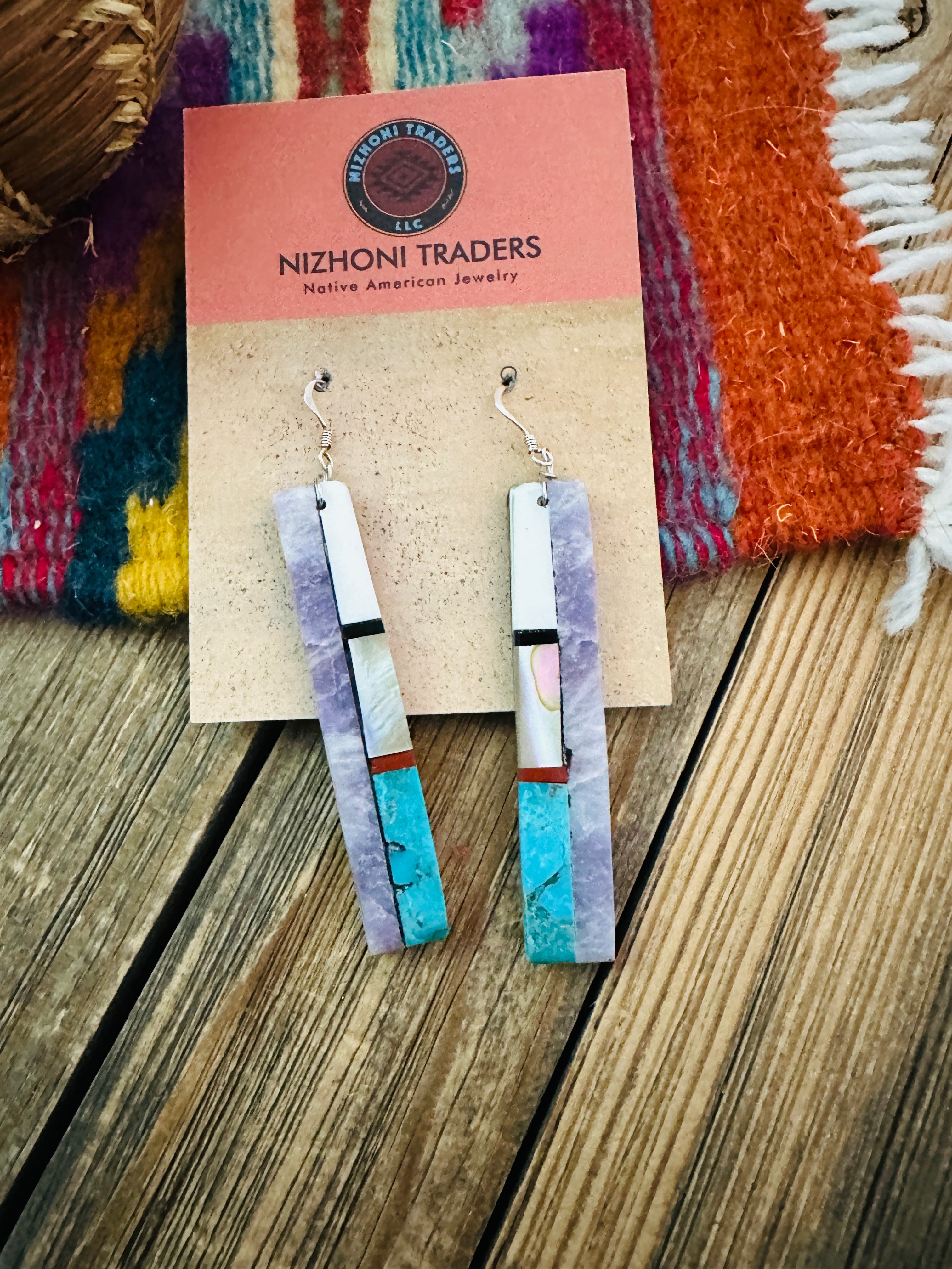 Handcrafted Multi Stone Inlay Slab Dangle Earrings