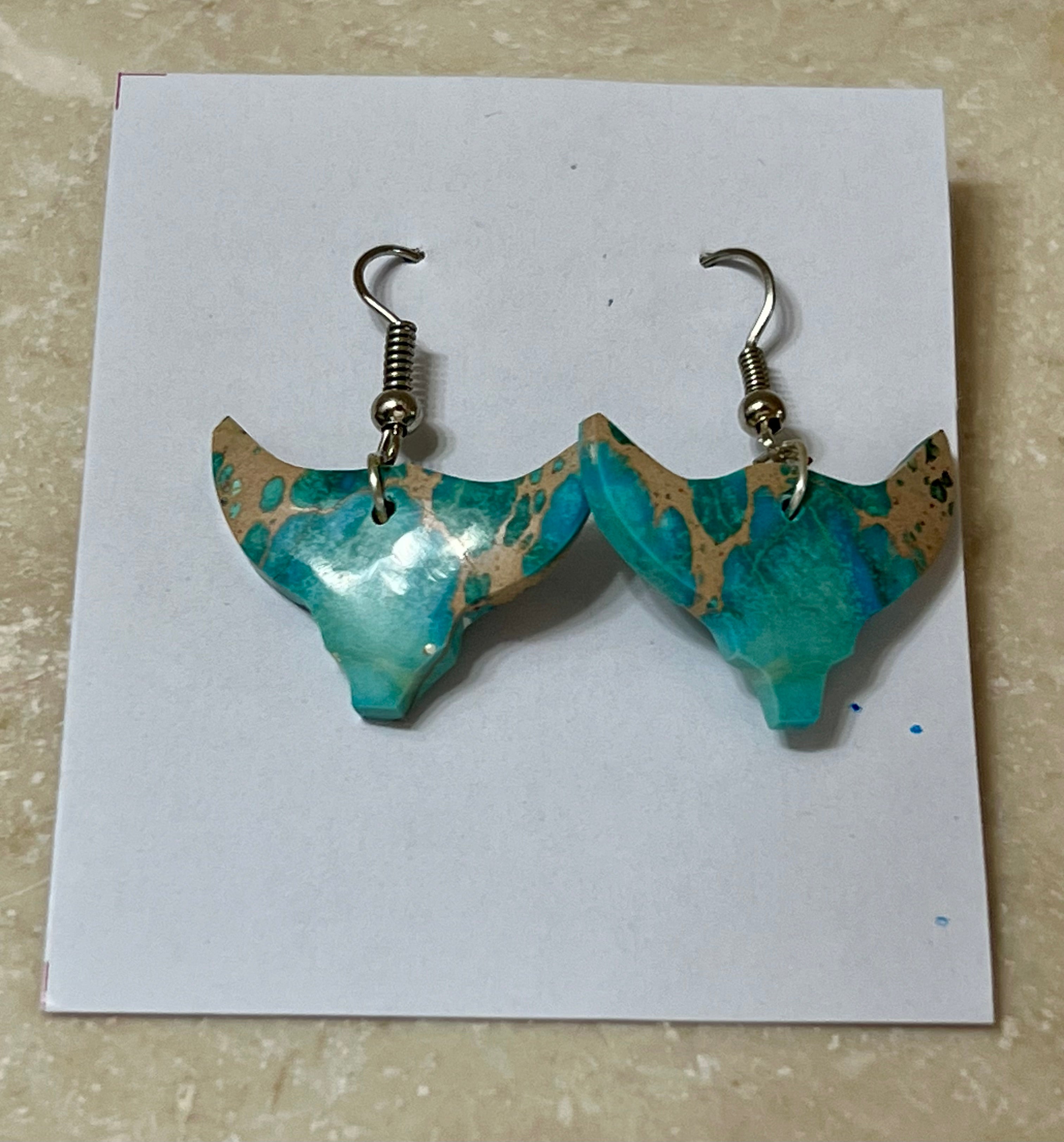 Handcrafted Blue Indigo Turquoise & Sterling Silver Bull head Slab Earrings