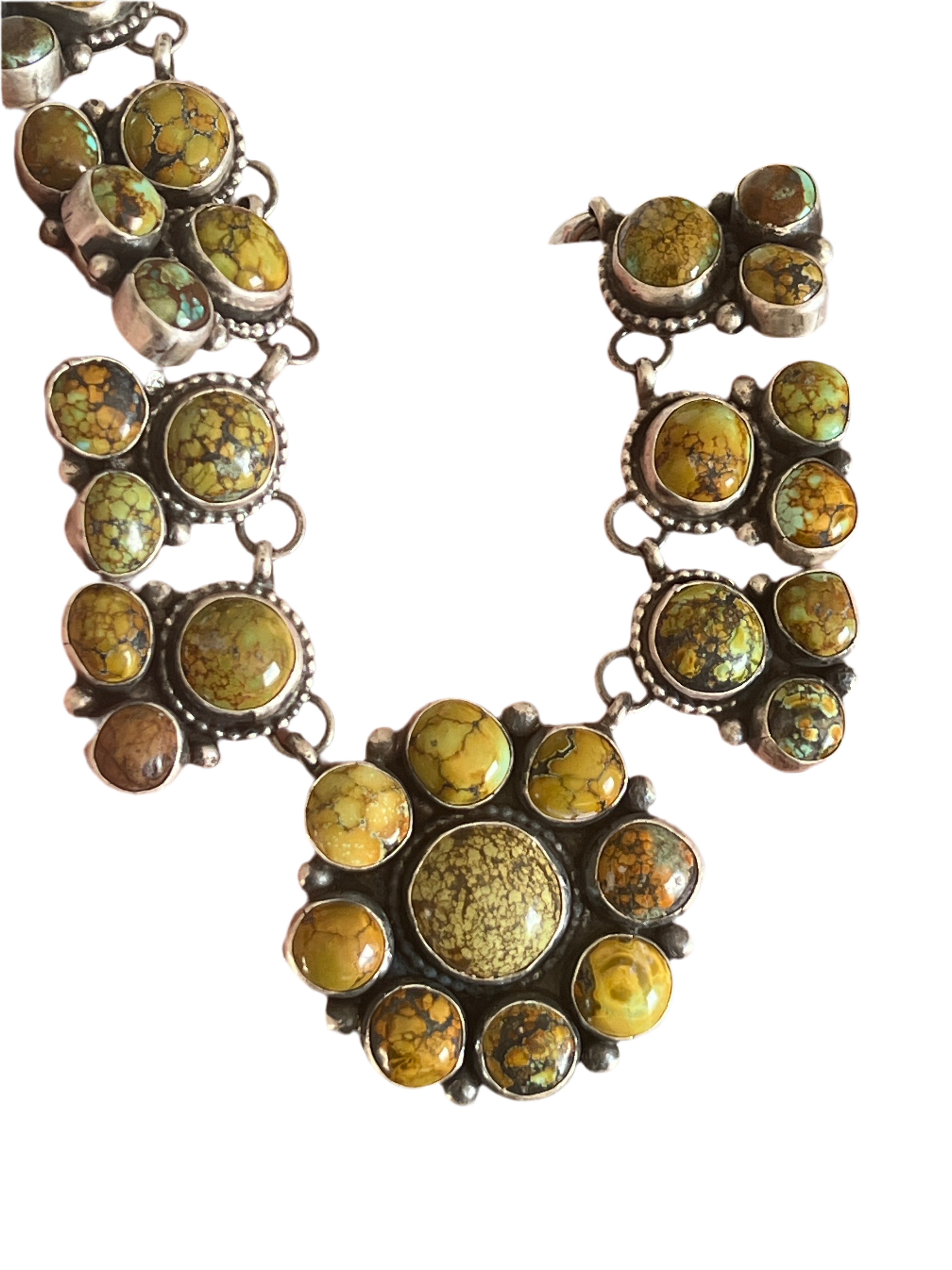Handcrafted Sterling Silver and Blue Moon Turquoise Cluster Necklace and Earrings Set by Bobby Johnson
