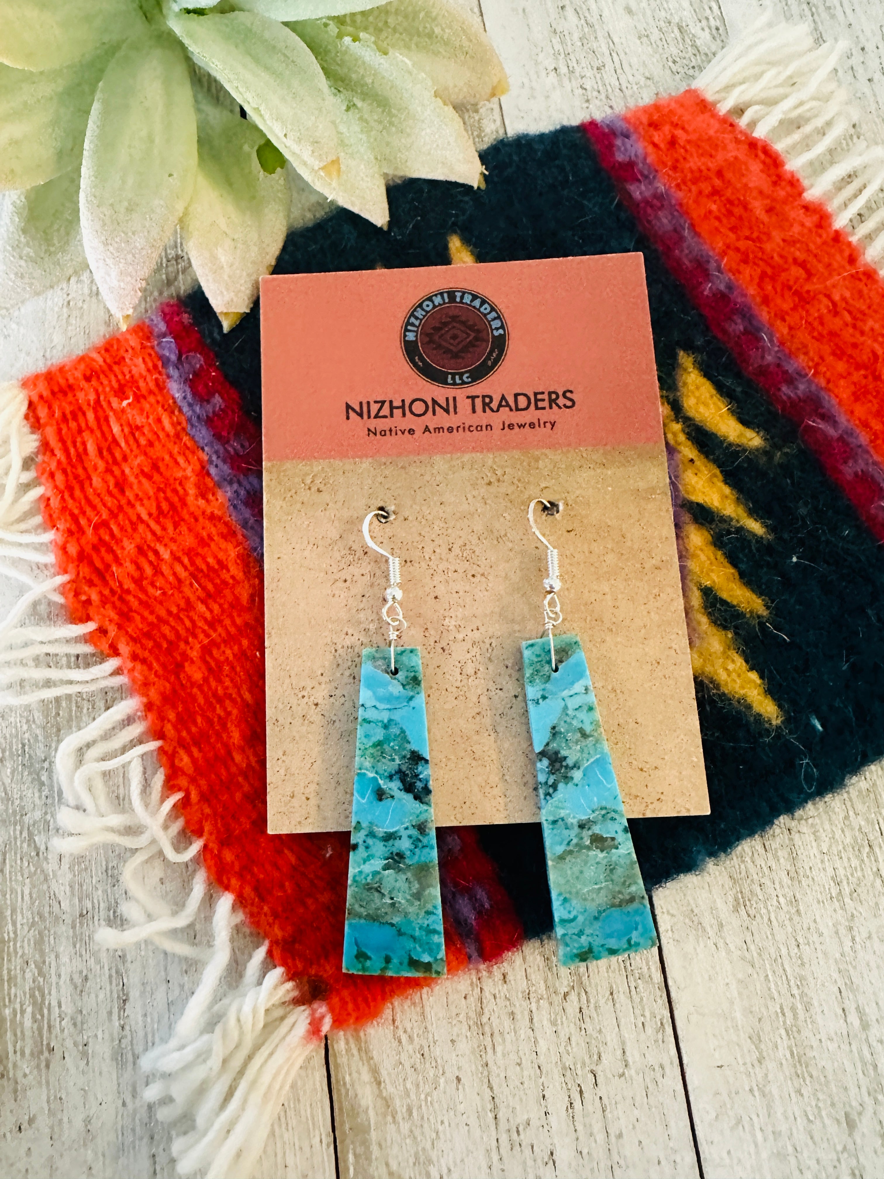 Navajo Sterling Silver & Turquoise Slab Dangle Earrings